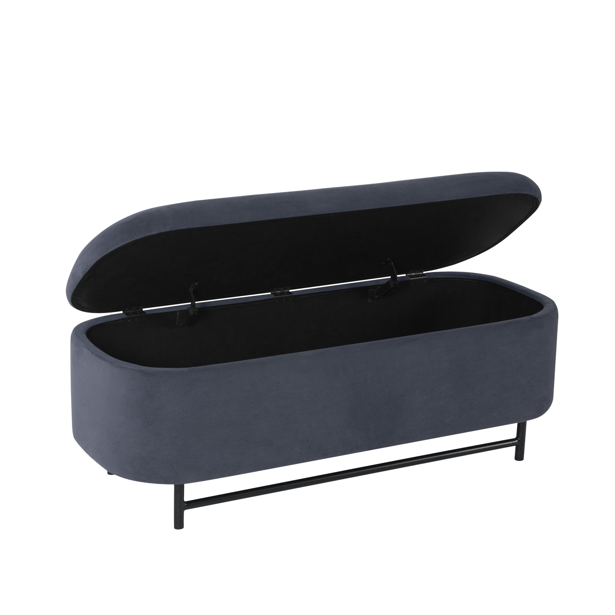 HomePop Ellipse llipse Modern Metal Legs Home Décor|Bench with Storage for Living Room & Bedroom, 46" W, Steel Blue Velvet