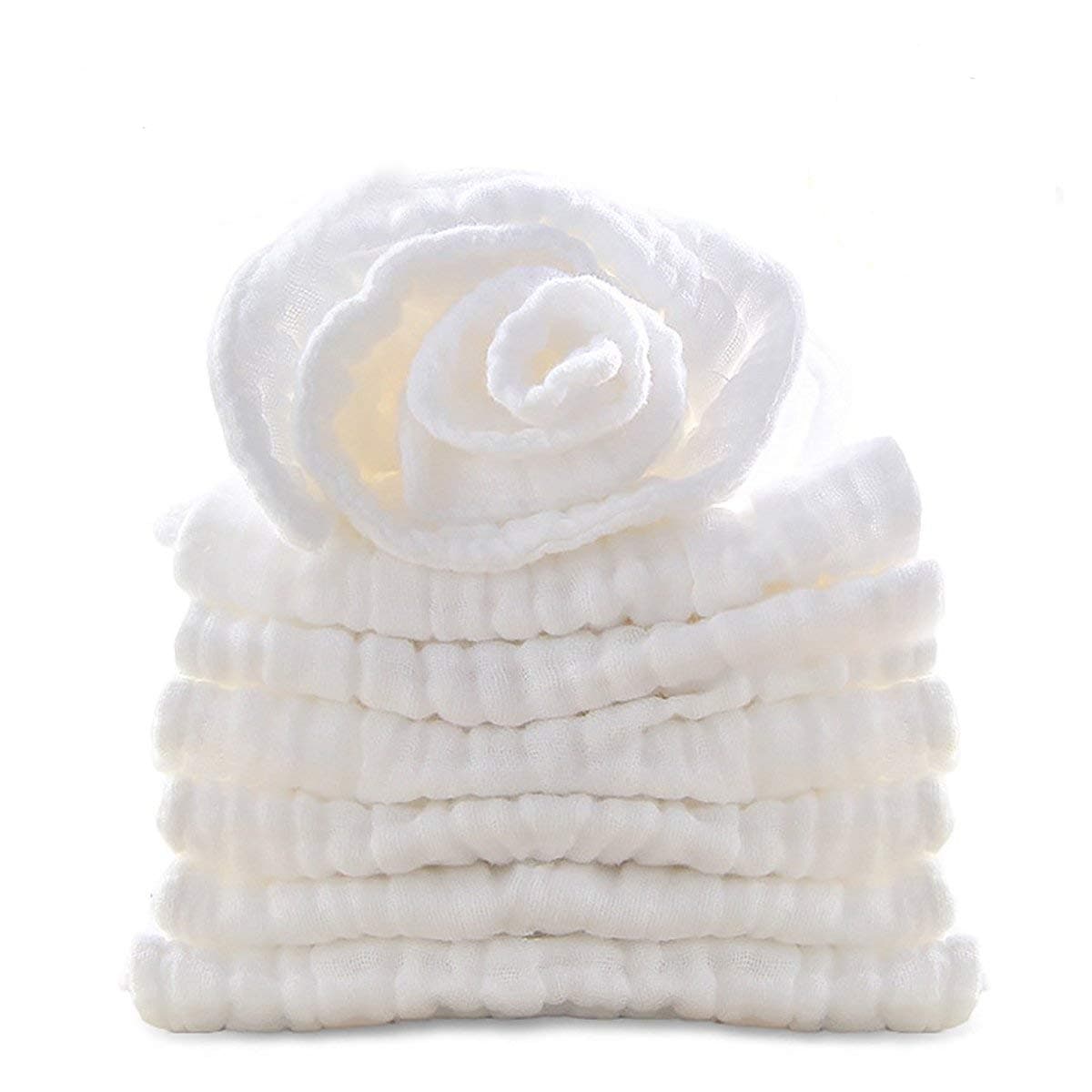 BWINKA 10-Pack Gauze Muslin Square,11"x11" Cotton Baby Washcloths, Premium Reusable Wipes - Extra Soft For Sensitive Skin,Newborn Muslin Warm Baby Bath Towels Pure White