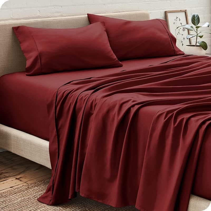 Edenwald Twin (66x91) 400 TC 100% Cotton Flat Sheet - Comfortable, Cooling Cotton - Hotel Quality Flat Bed Sheet - Extra Soft & Comfy - Easy Care, Wrinkle Free - Bungundy Top Flat Sheet Only
