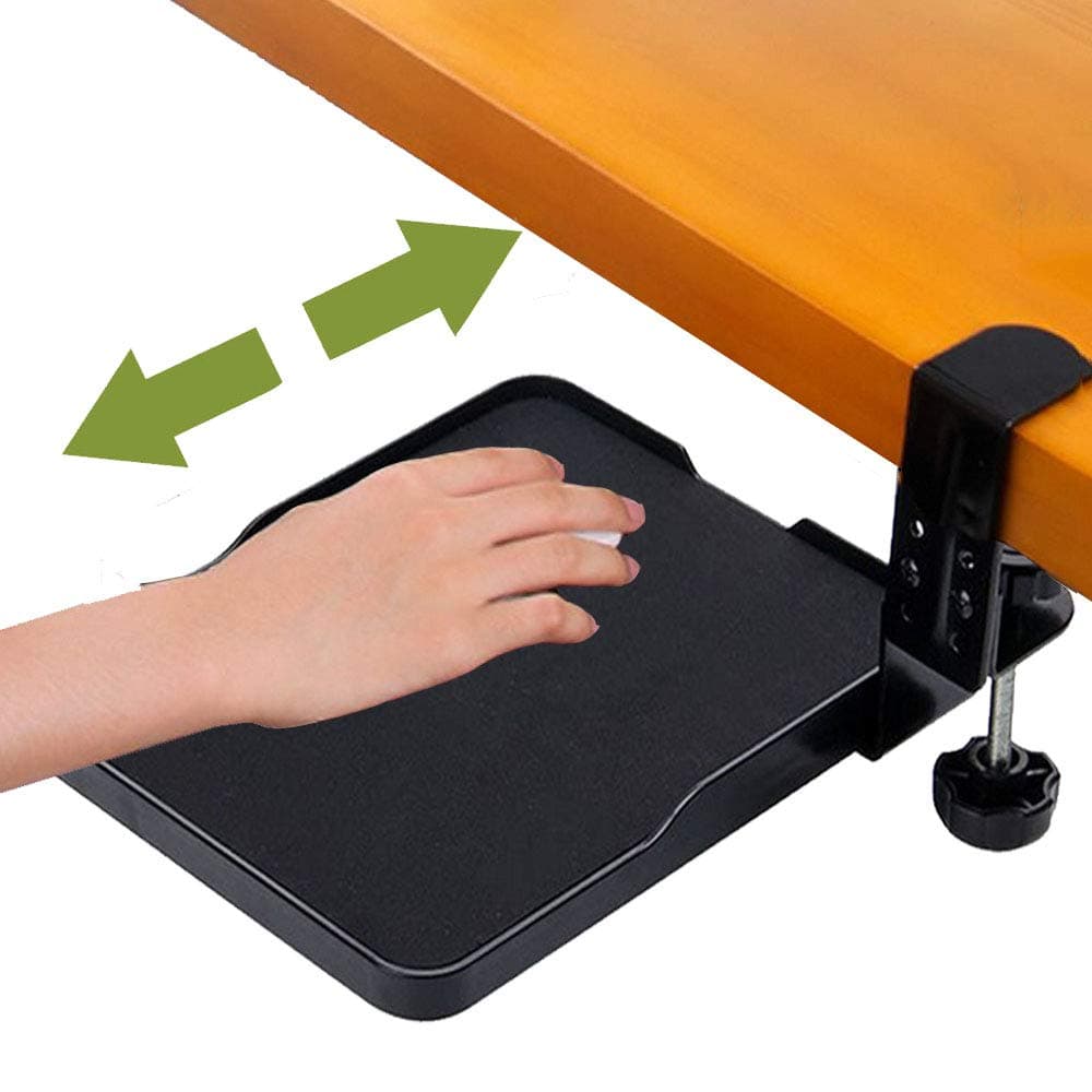 FUZADEL Ergonomic Mouse Tray Attachment Mouse Platform Slide Out Clamp On Under Desk ( Black)