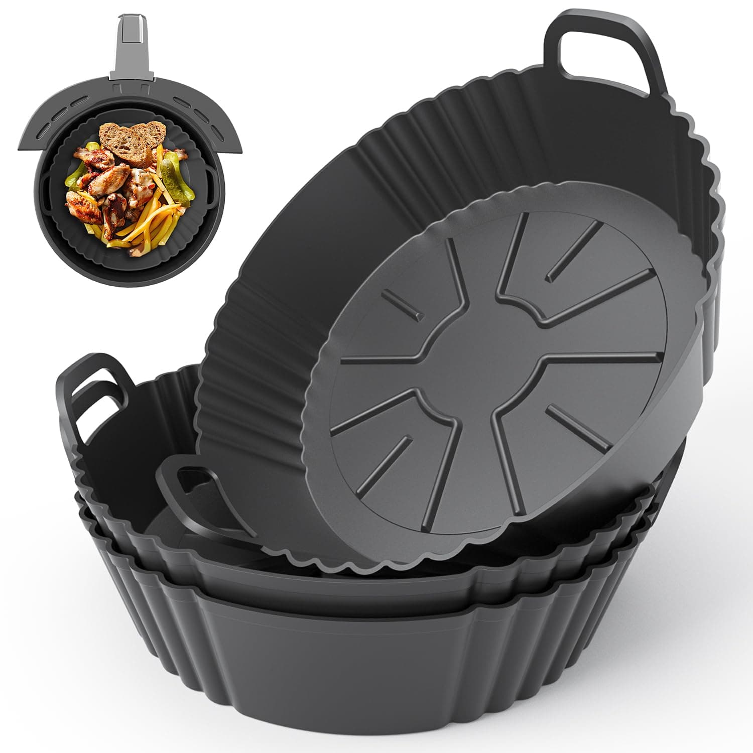 PINTAUR 3Pack Silicone Air Fryer Liners 4-5.3QT, Ninja AF101C AF100C & AF161 Silicone Liners, Reusable Air Fryer Accessories Food Grade Liners, Compatible with Ninja, COSORI, Tefal, Bear, Chefman