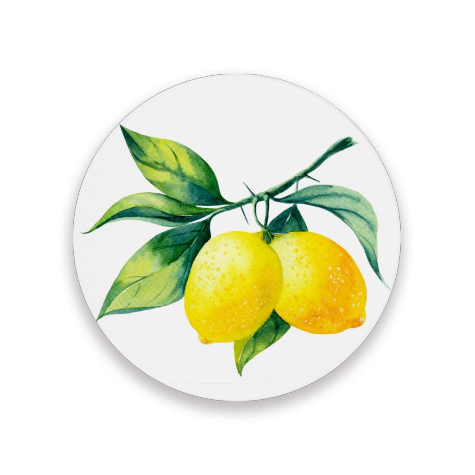 Watercolor Lemon Green Coasters for Drinks Absorbent Ceramic Stone Coaster Set Cork Base Women Men Cups Place Mats for Home Decor Set of 2