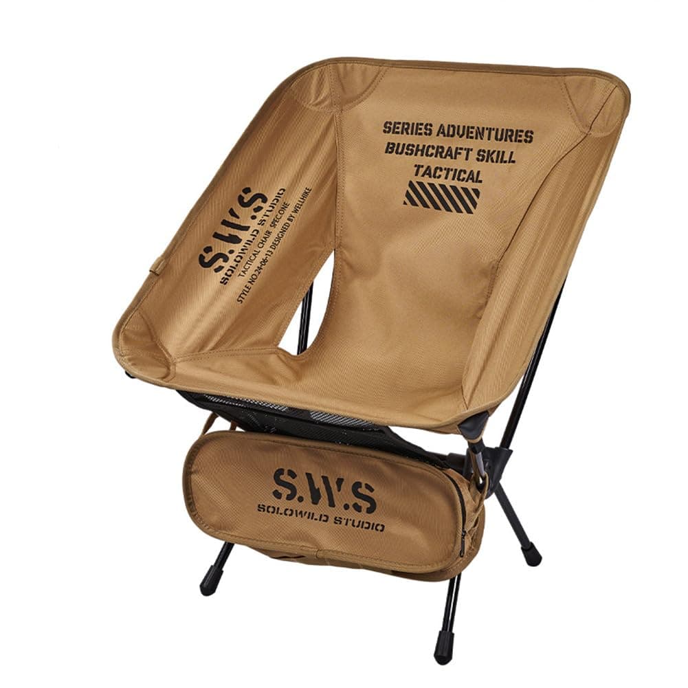 SURSONXW Camping Chair/Pocket Chair, 2.4 LBS Portable Foldable Compact with Aluminum Alloy & Seat Pocket for Outdoor Camp, Travel, Beach, Picnic, Festival, Supports 330LBS (Khaki)