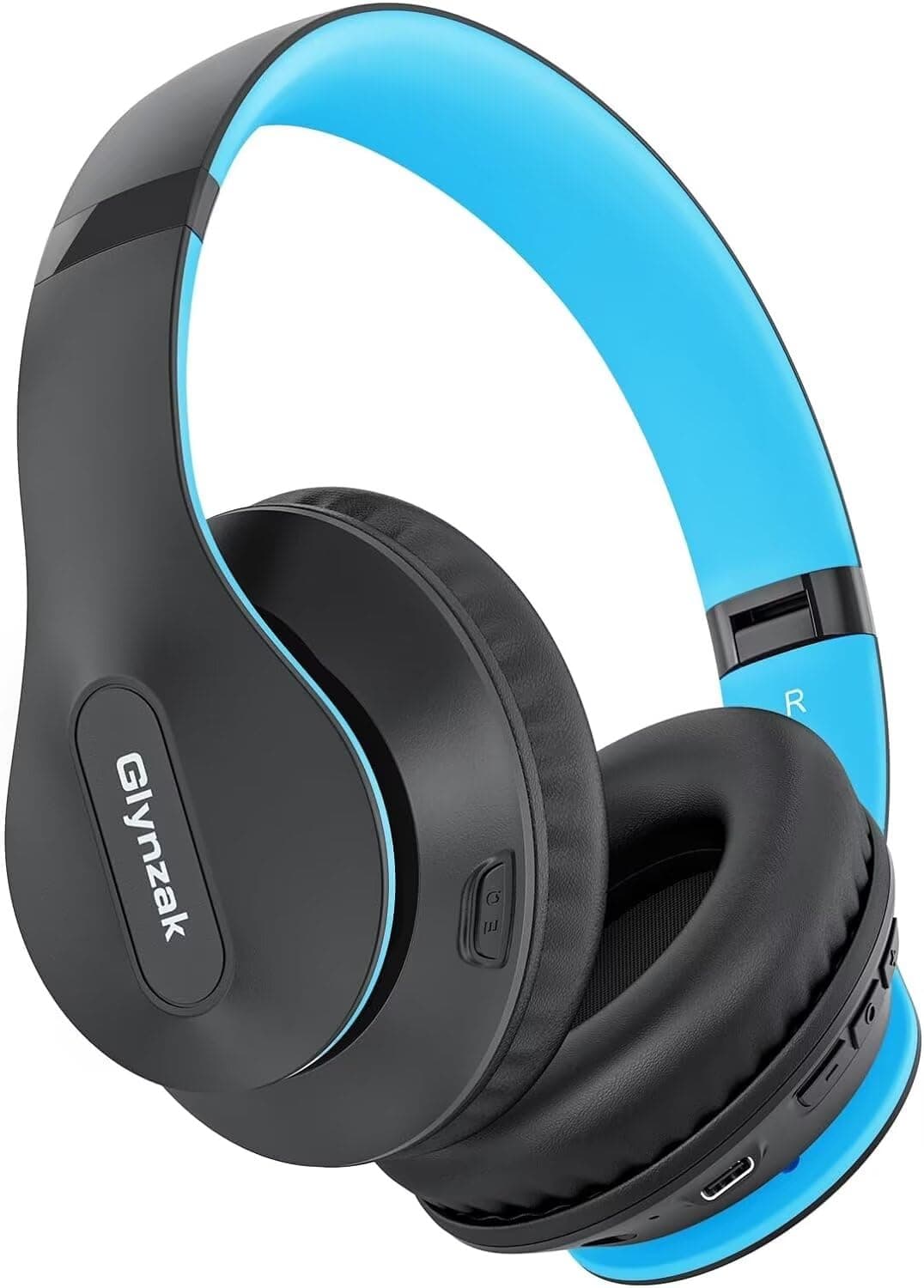Glynzak Wireless Bluetooth Headphones Over Ear 65H Playtime HiFi Stereo Headset with Microphone and 6EQ Modes Foldable Bluetooth V6.0 Headphones for Travel Computer Laptop (Blue)