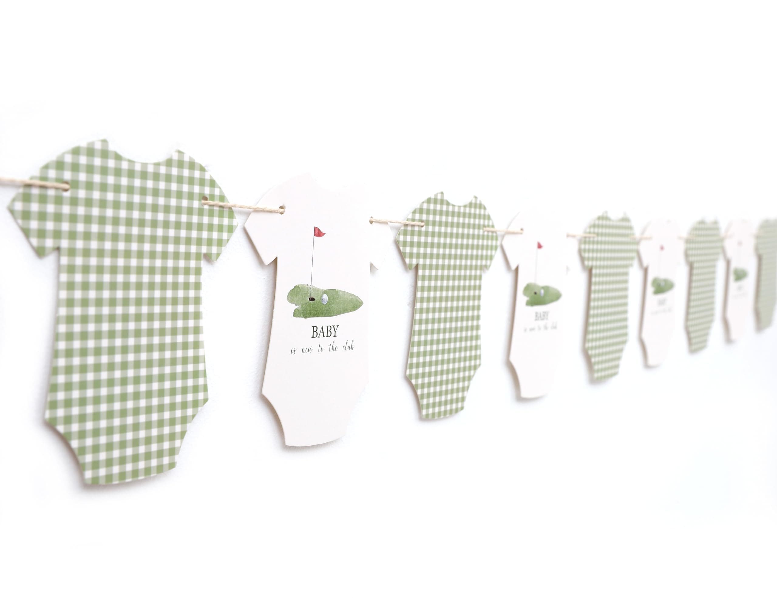 Sage Green Gingham Golf Bodysuit Banner,Gingham Golf Baby Shower Decor