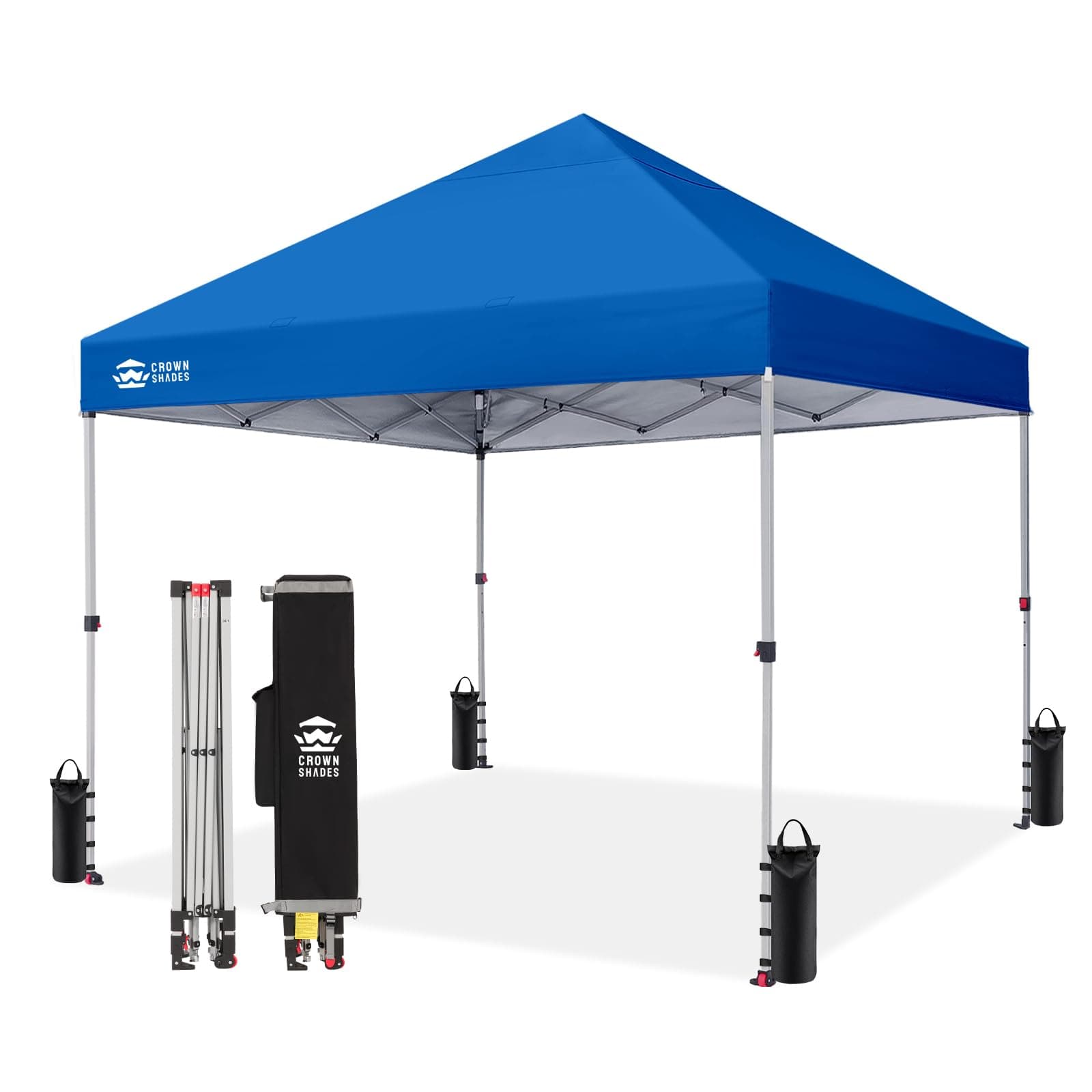 Crown Shades 12x12 Pop Up Canopy Outside Canopy, Patented One Push Tent Canopy with Wheeled Carry Bag, Bonus 8 Stakes and 4 Ropes, Blue