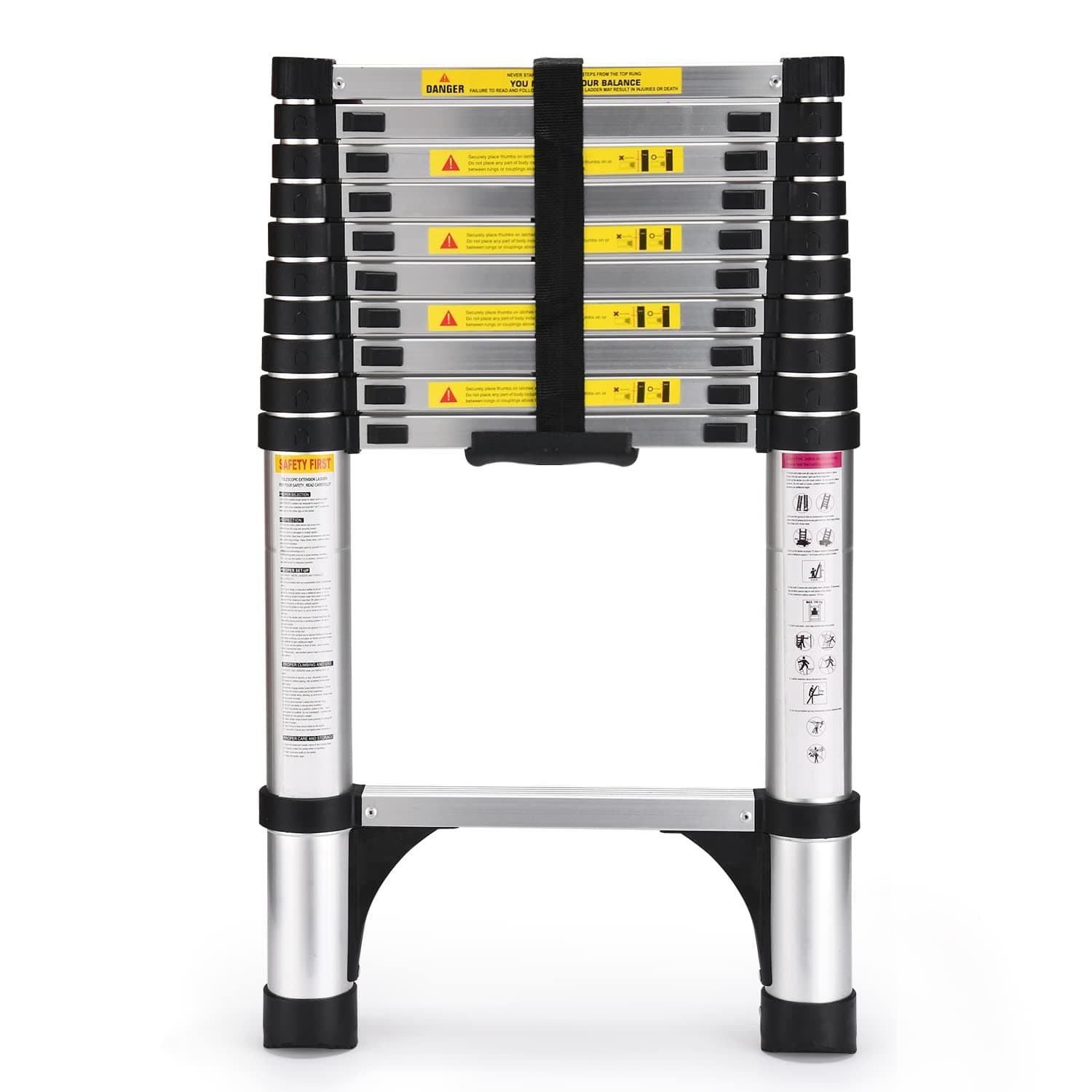 Telescoping Ladder, SocTone 10.5 FT Aluminum Lightweight Extension Ladder with 2 Triangle Stabilizers, Heavy Duty 330lbs Max Capacity, Multi-Purpose Collapsible Ladder for Household or Outdoor Work