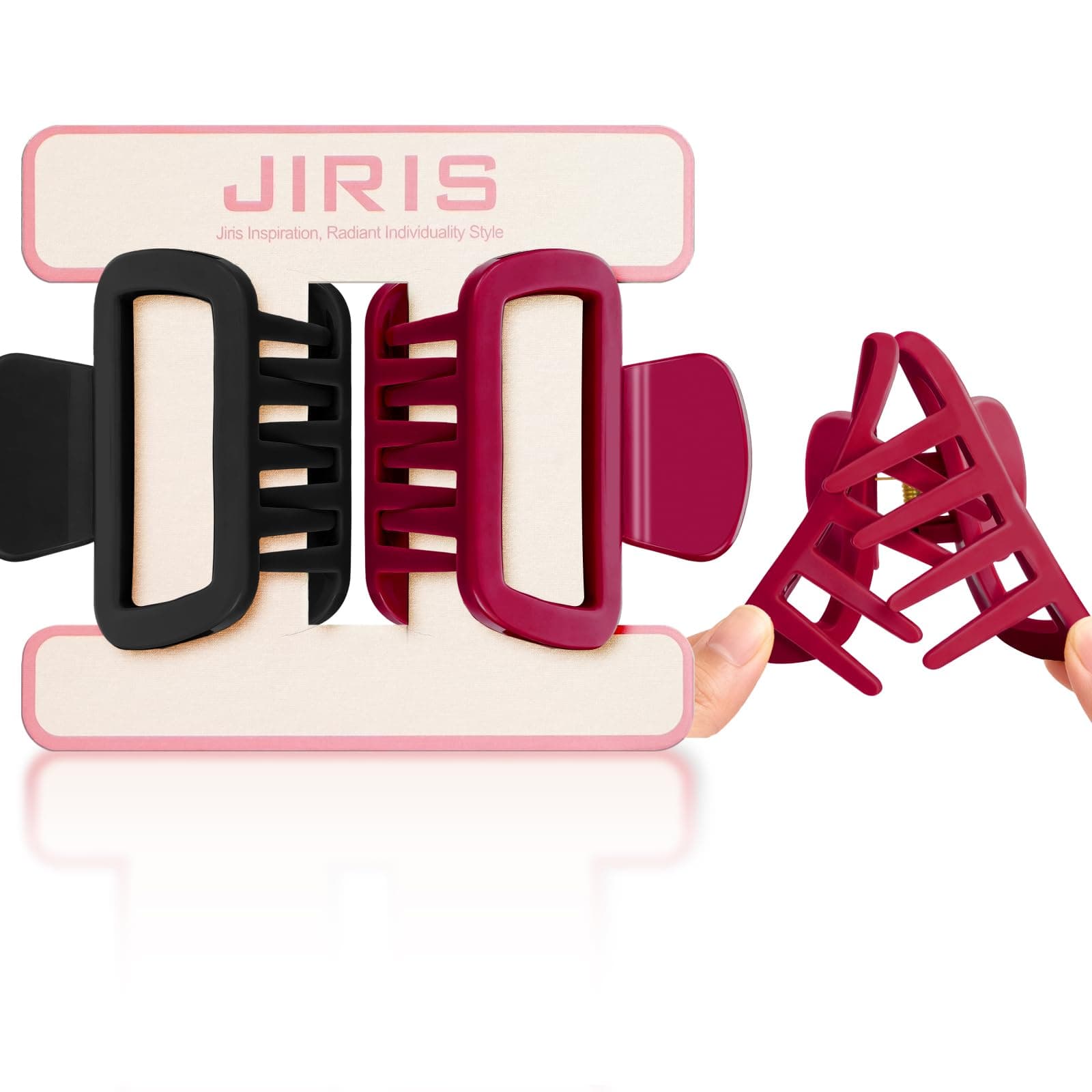 JIRIS Soft Silicone Flexible 2PCS 2.16in Hair Claw Rectangle Bendable Strong Hold Cozy Hair Claw Clips for Thin Thick Hair(Black+Red)