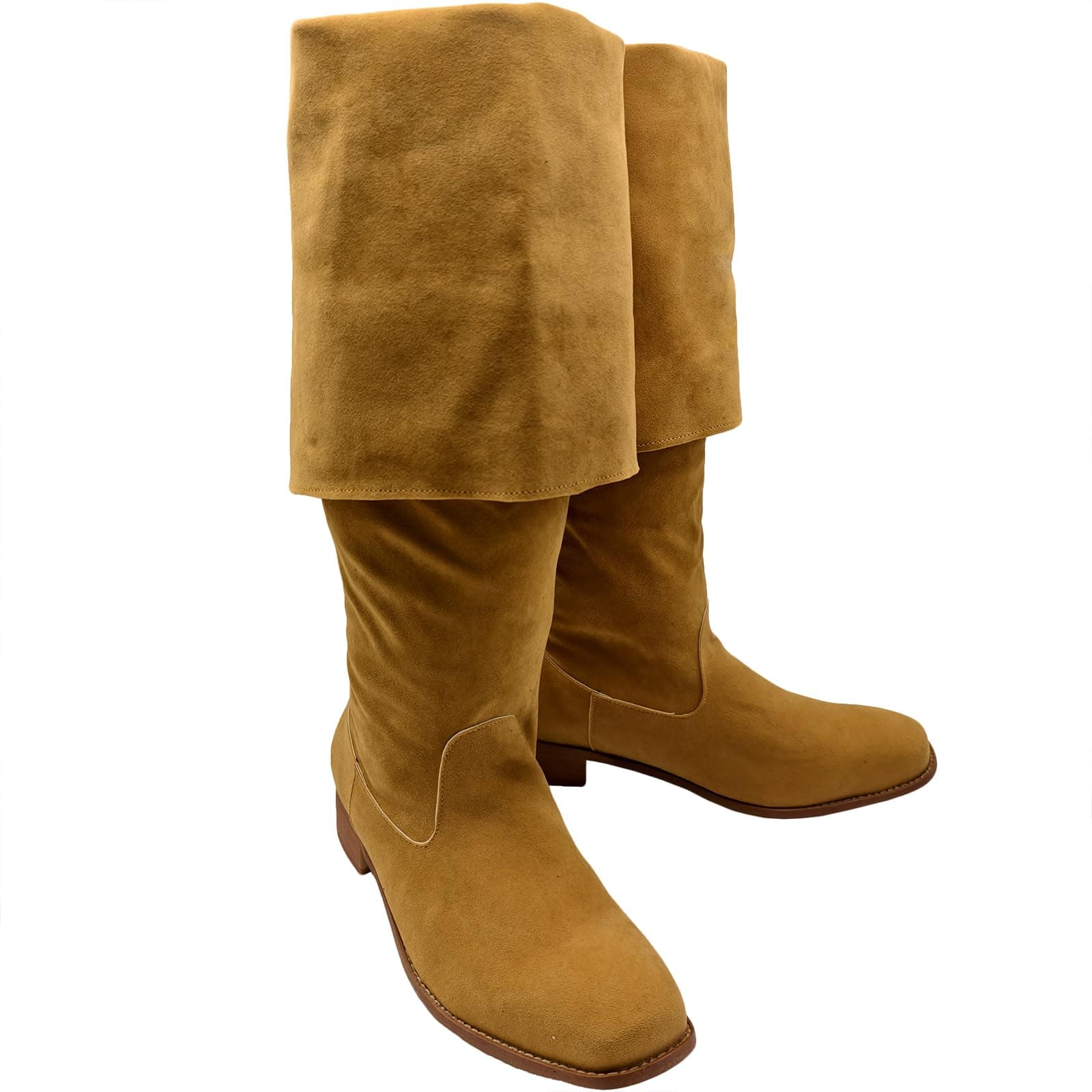JUNQIAKO Mens Medieval Pirate Boots Renaissance Viking Captain Boots Halloween Pirate Cosplay Shoes, Yellow, 11