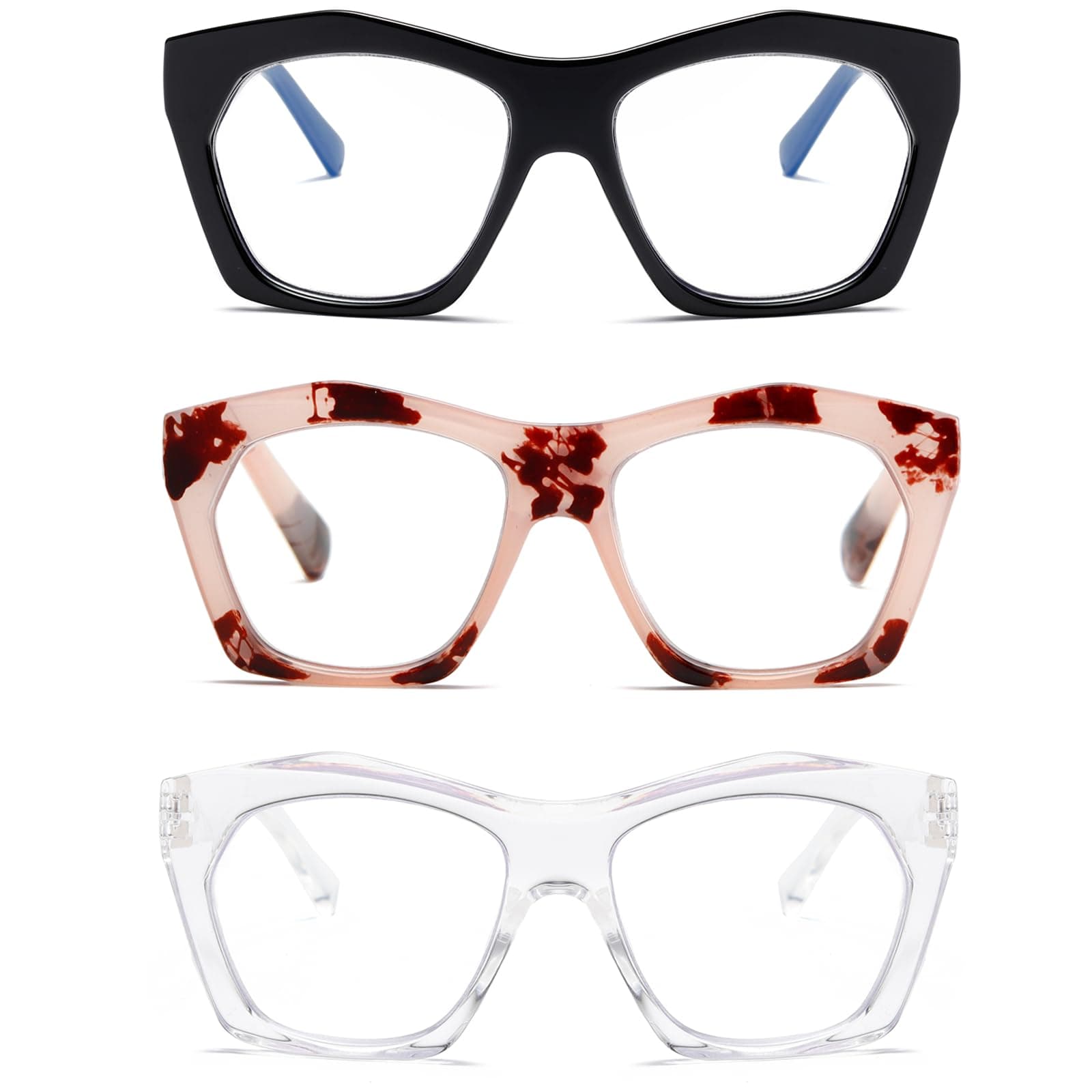 Viseng 3 Pack Oversized Frame Design Women's Reading Glasses, Blue Light Blocking Computer Reader +1.75