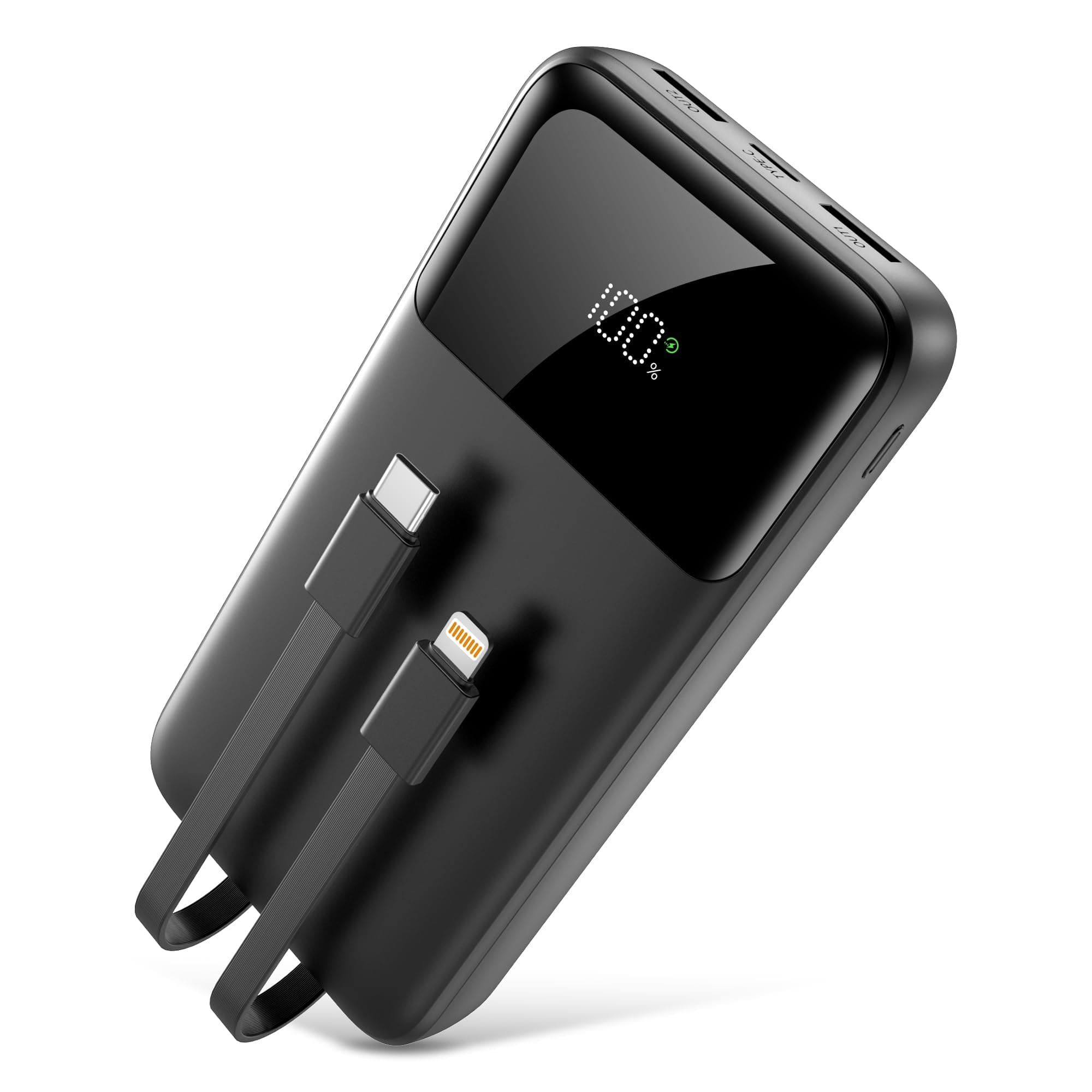 Power Bank Portable Charger 40000mAh, 22.5W Fast Charging, Built-in 2 Output Cable, Charge 5 Devices Simultaneously LCD Display for iPhone and Android Phones and Most Electronic Devices