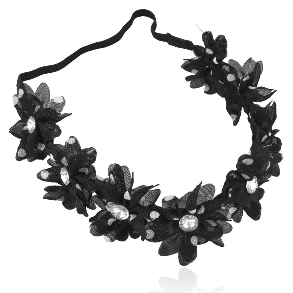 Lux Accessories Polka Dot Crystal Floral Flower Stretch Headband Head Band