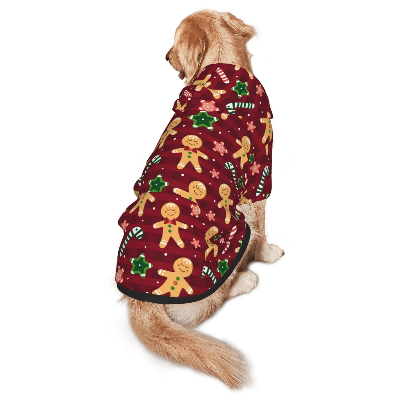 Christmas with Gingerbread Men, Candies Hoodie,Christmas Cosplay Dog Clothes with Pocket and Hat Winter Clothes Sweaters Xx-Large