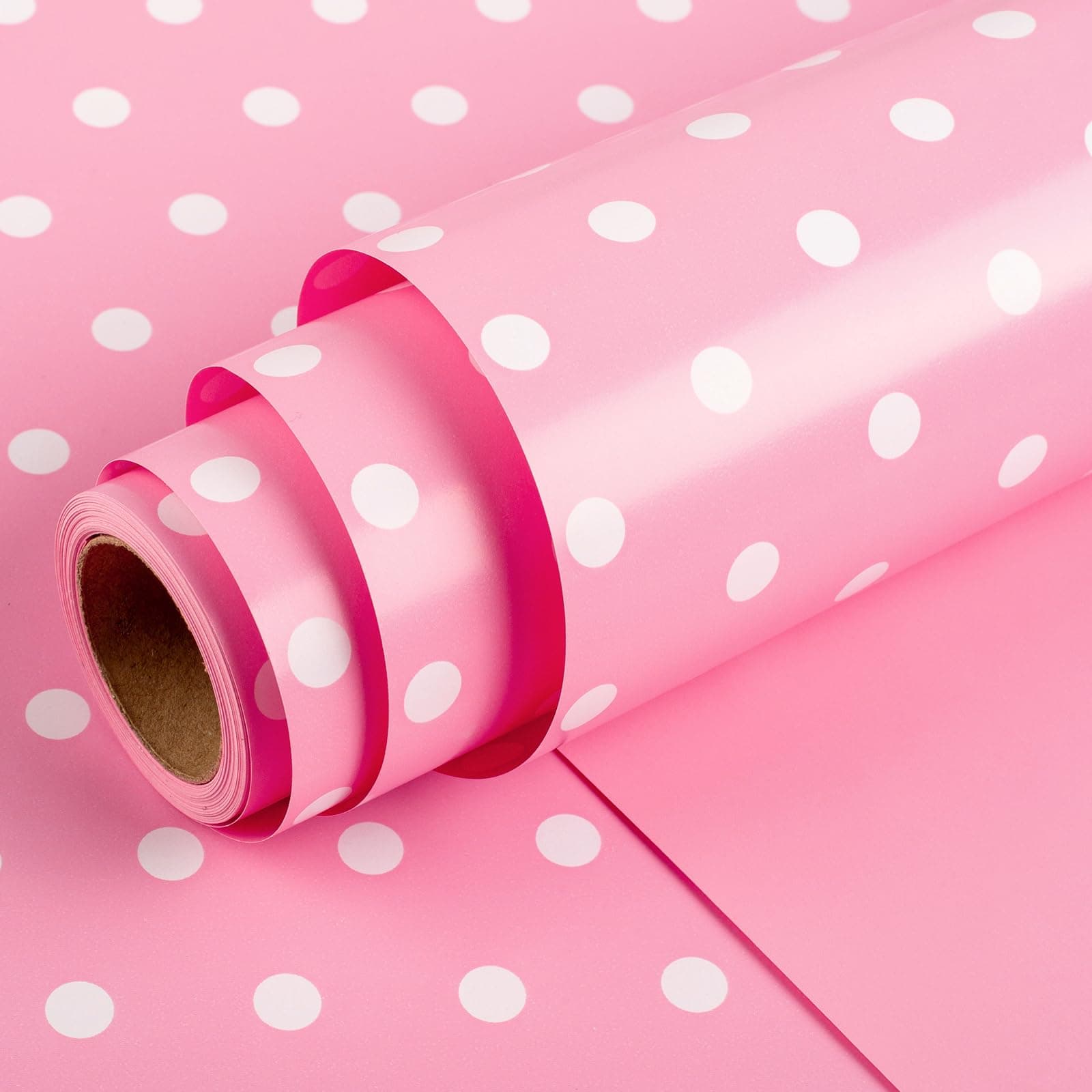 Yarcony Pink Gift Wrapping Paper Roll - 17 Inch X 33 Feet - Lovely Baby Girl Polka Dot Pastel Gift Wrap Paper Birthday Wrapping Present Sheet for Wedding, Baby Shower, Bridal Shower, Valentine's Day