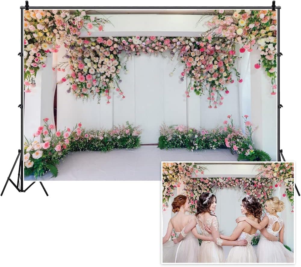 Yeele 10x8ft Wedding Flowers Backdrop for Photography Pink Floral Wall Bridal Shower Background Wedding Ceremony Lover Portrait Girls Birthday Party Cake Table Decor Supplies Photo Studio Props