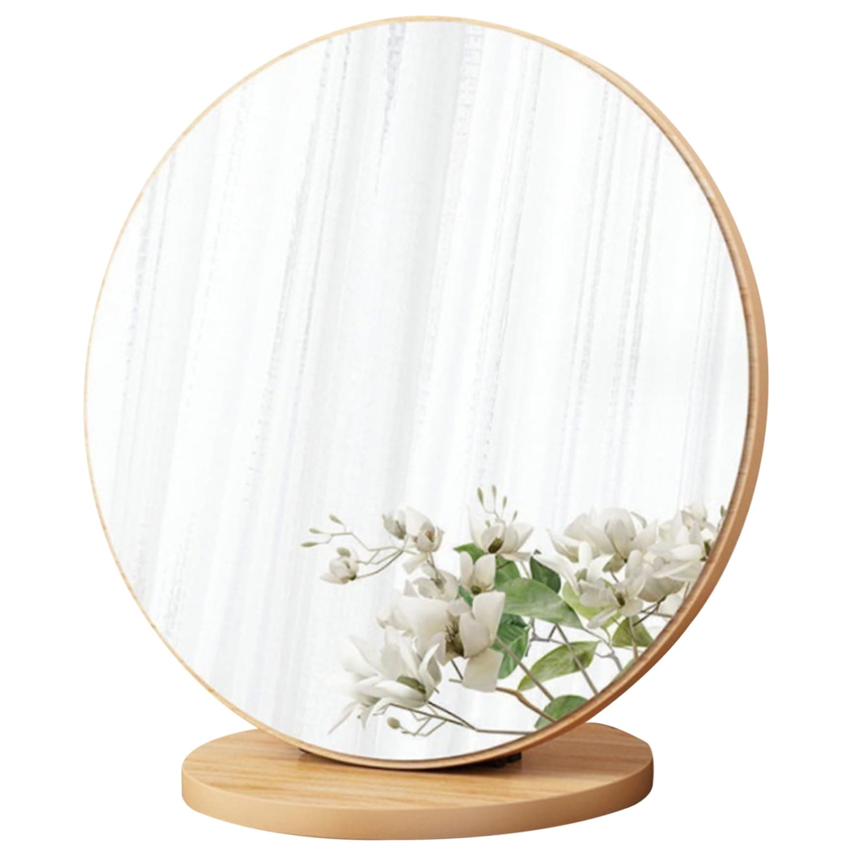 Vanity Mirror Dressing Table Mirror Wooden Base Round Makeup Mirror 90° Rotary Vanity Mirror 11.8in High Definition Table Top Mirror for Home Dorm