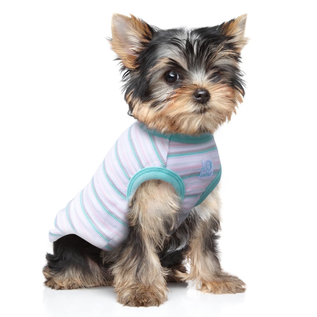 SZAT PRO Striped Teacup Pet Dog T-Shirts, 100% Cotton Tank Vest for Small Dogs and Cats, Sleeveless Puppy Clothes for Chihuahua Yorkie Green, Medium