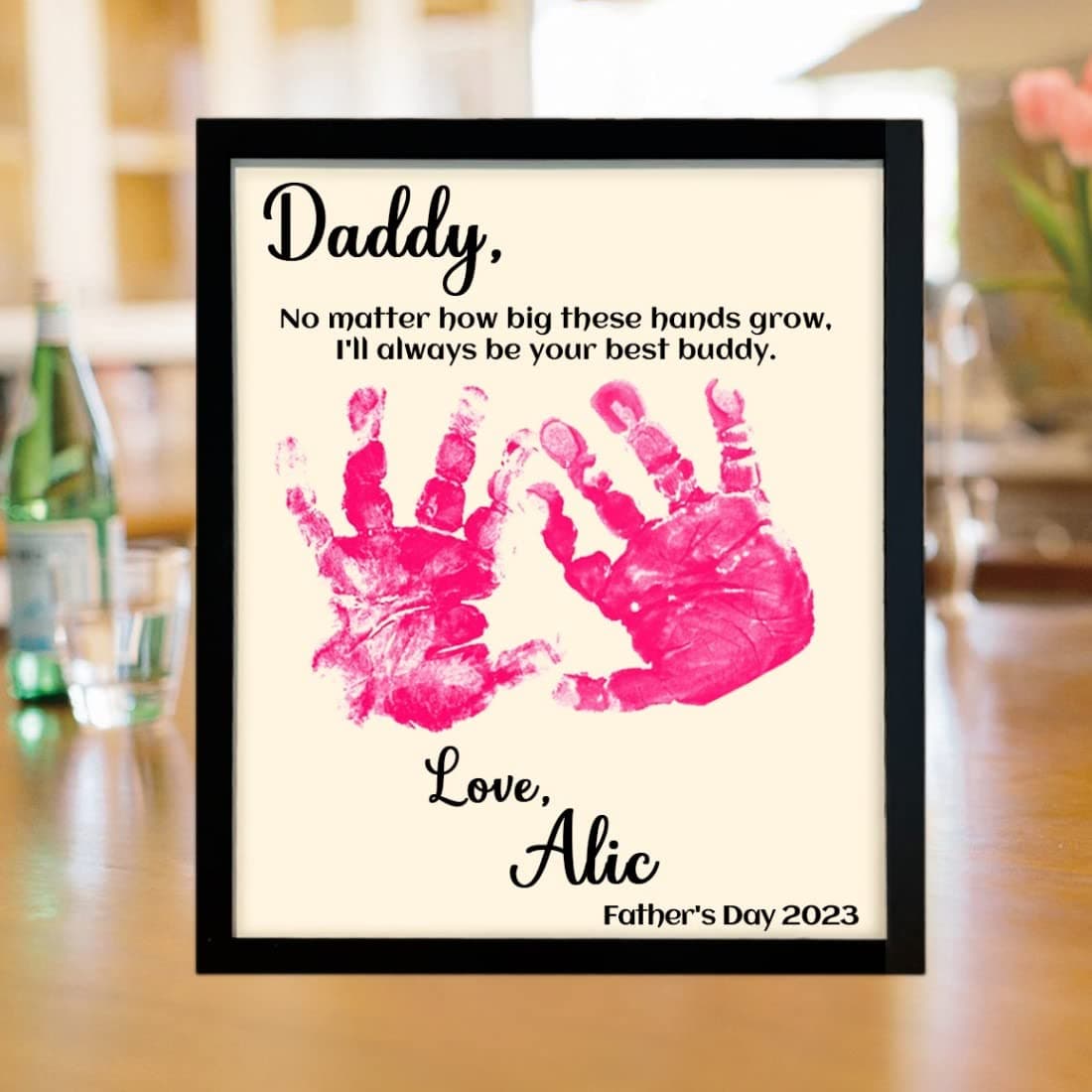 Personalized Dad Handprint Sign | Custom Name & Text Diy Handprint Wooden Plaque With Kid's Name Handprint Art Sign Dad Gifts From Daughter Son Father's Day Birthday (10inch,Style 17)
