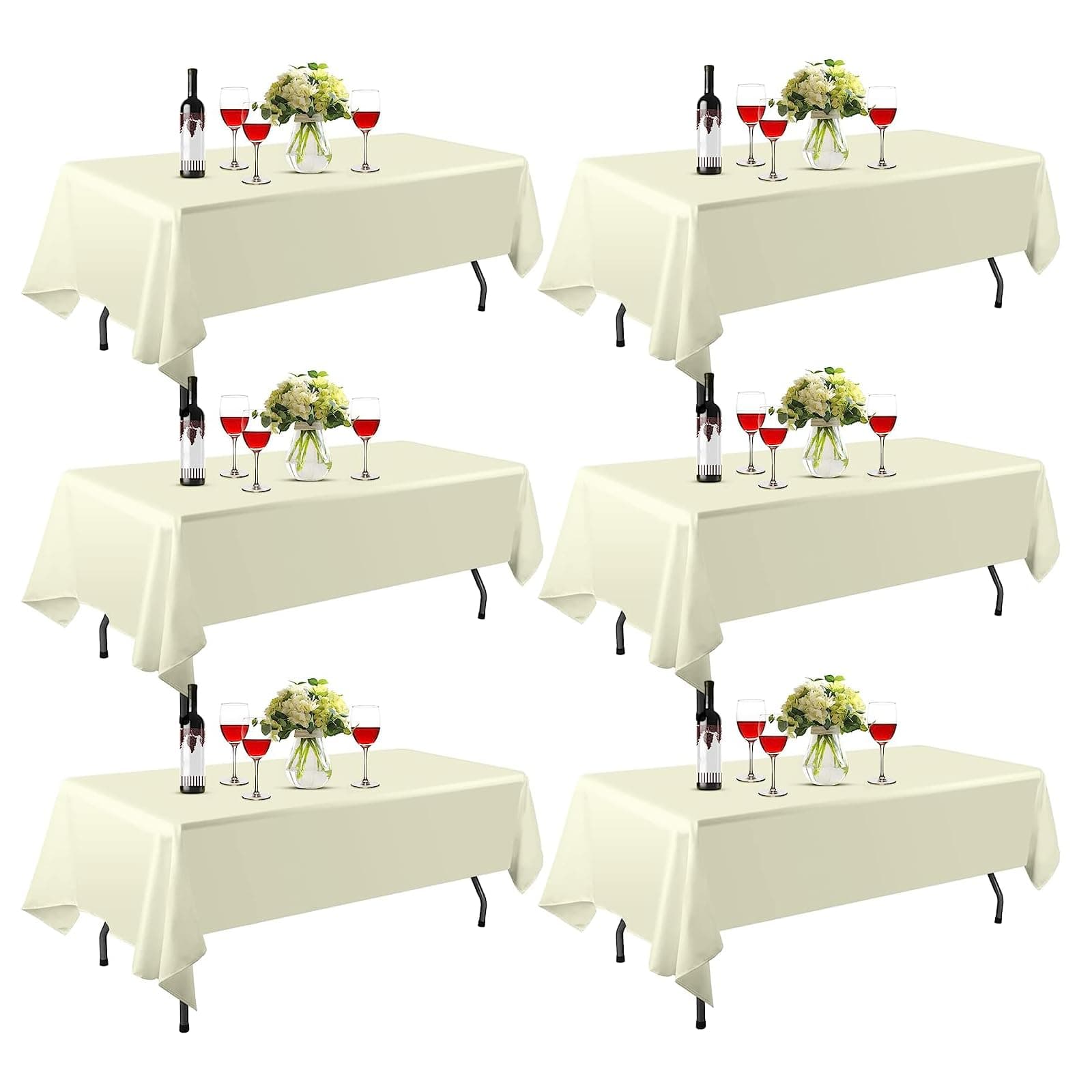 EMART Rectangle Tablecloth, 60 x 102 inch Ivory Table Clothes for 6 Foot Rectangle Tables in Polyester Fabric for Dining Party Wedding (6 Pack)
