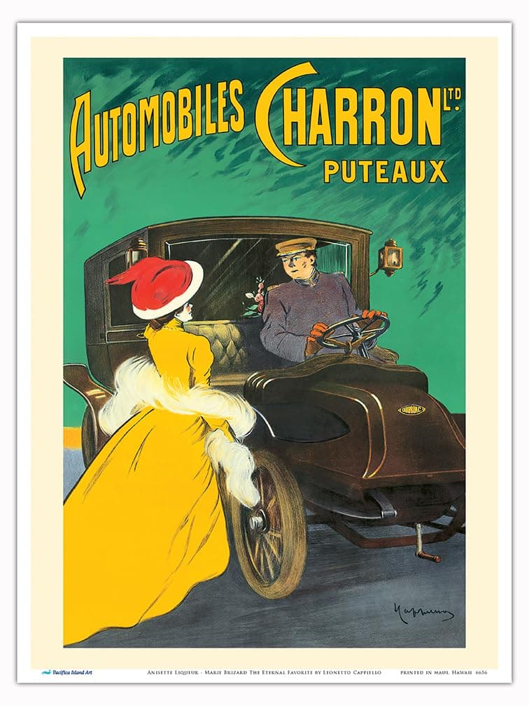 Automobiles Charron Ltd. - Puteax France - Vintage Automobile Poster by Leonetto Cappiello c.1906 - Master Art Print (Unframed) 9in x 12in