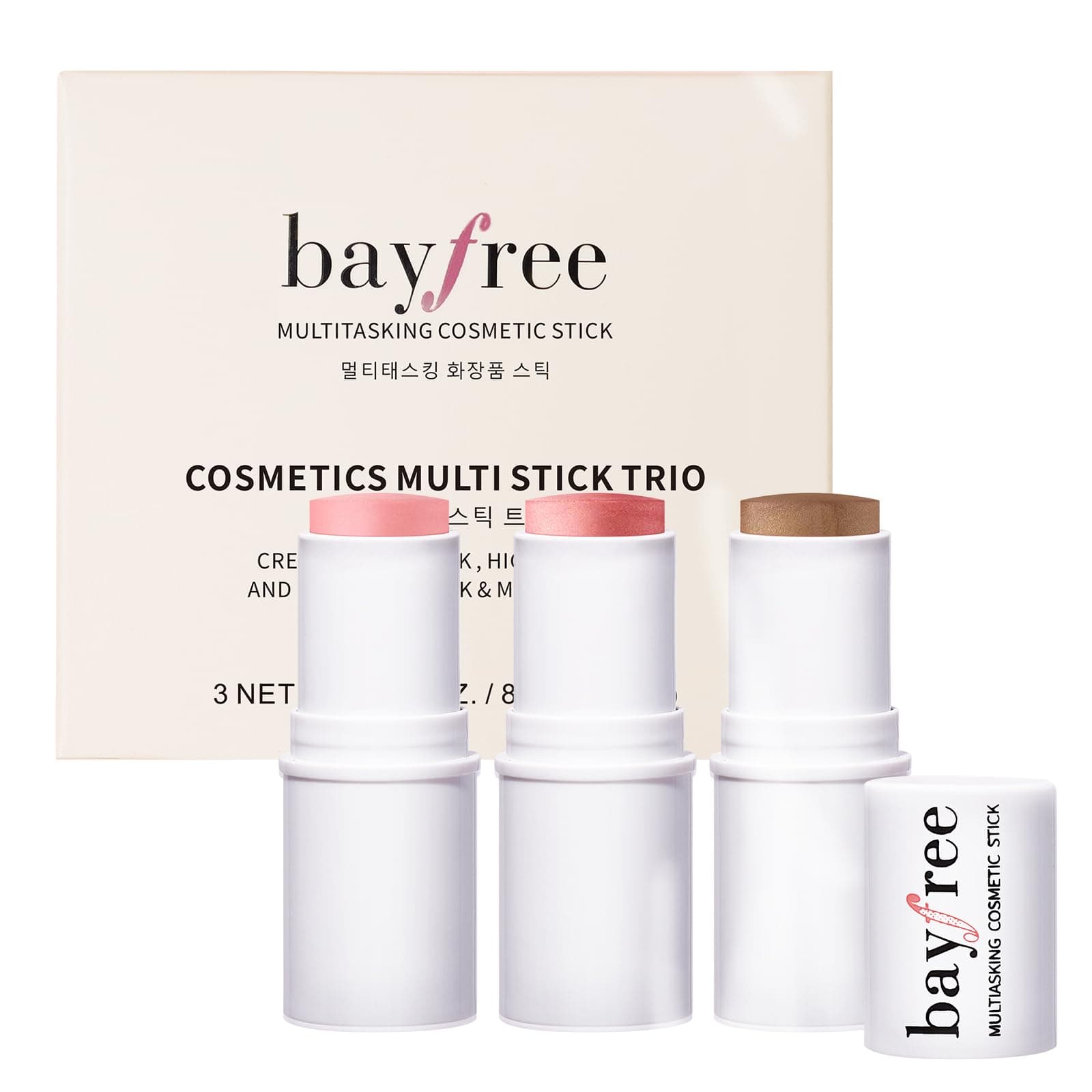bayfree 3 PCS Cream Contour Stick Set, Blush Bronzer Highlighter, Blendable