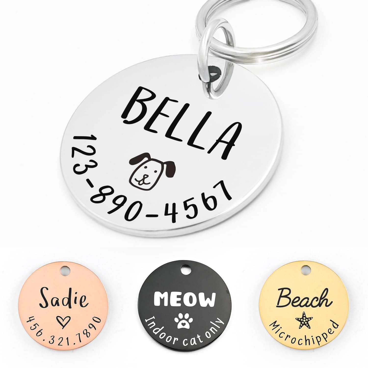Personalized Lovely Symbols Dog Tags and Cat Tags Custom Engraved Stainless Steel Pet ID Tag (Silver, Medium)