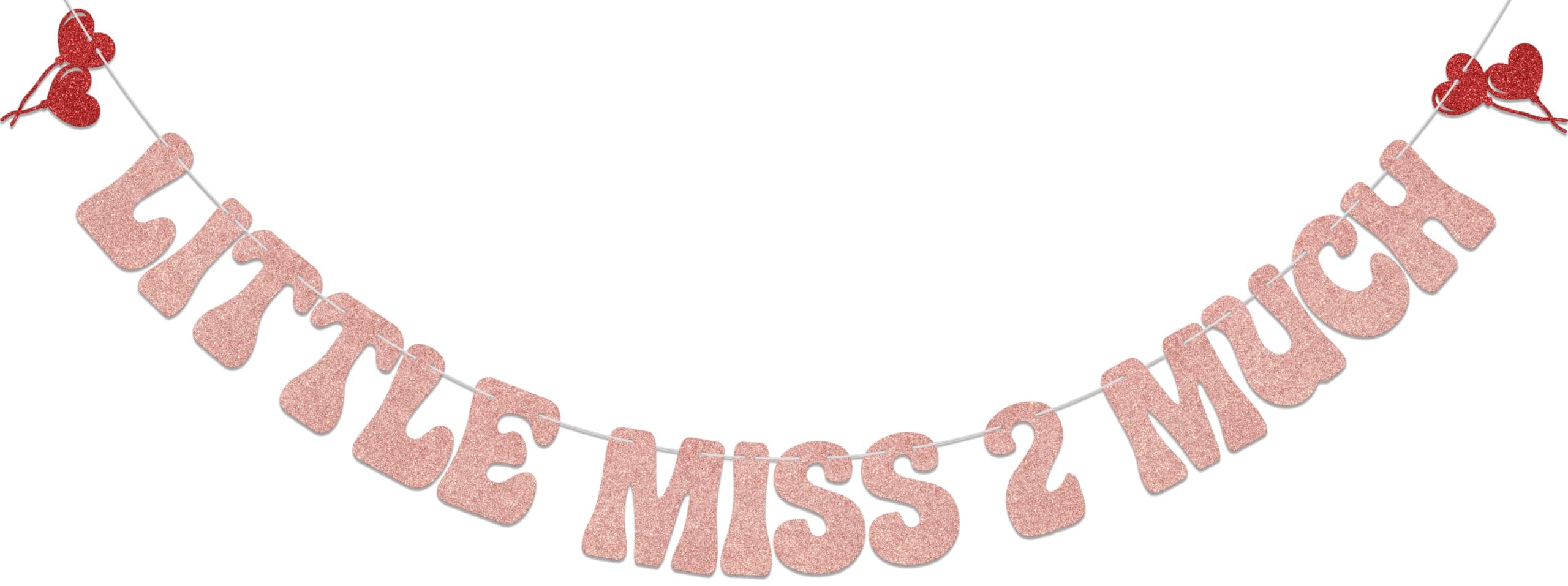 Little Miss 2 Much Banner,Balloon 2nd Birthday Party Decor for Girls,Miss Two Cute,Cheer to 2 Years Old Birthday Baby Shower Party Decor Supplies Rose Gold
