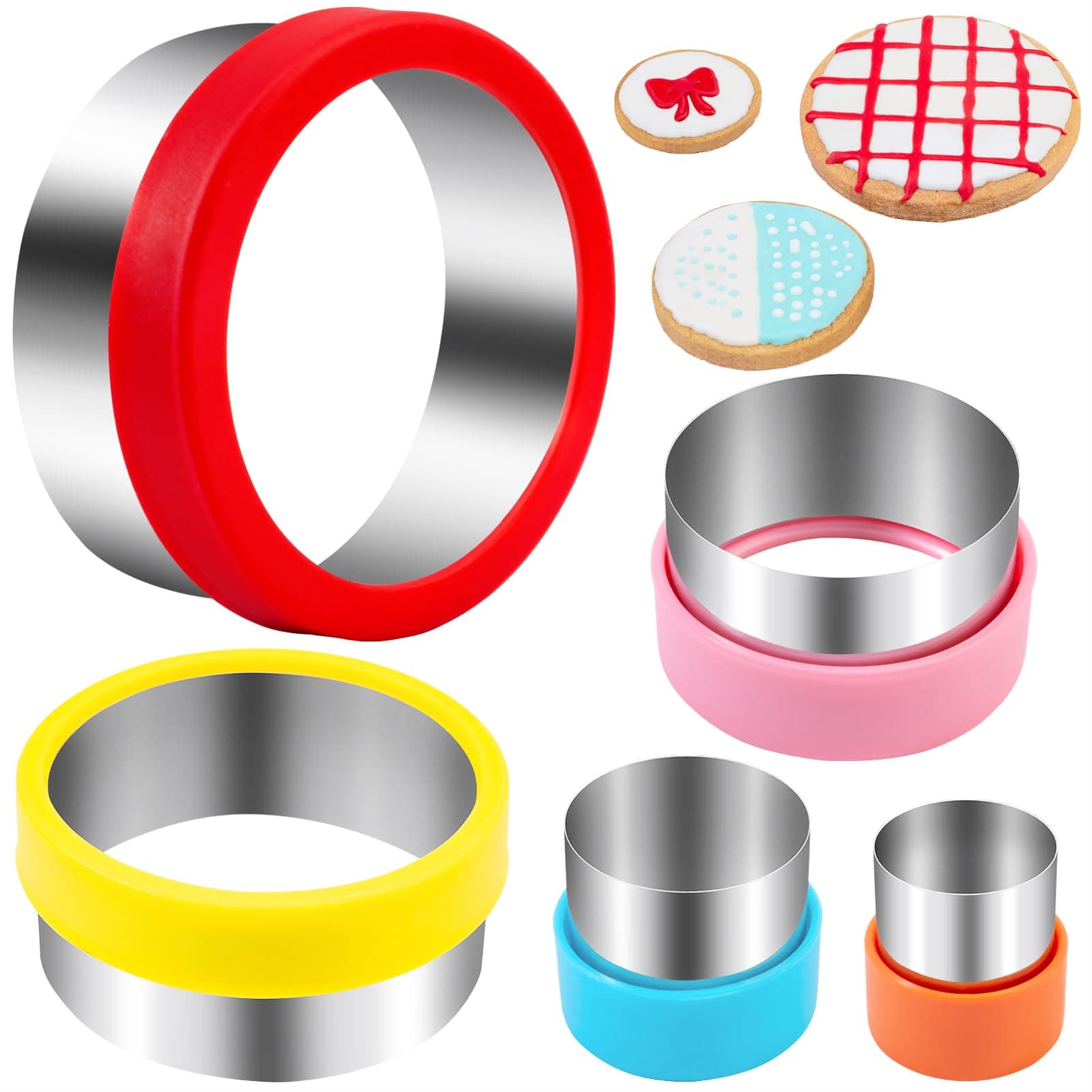 Nifogo Round Circle Cookie Cutter 5 Pcs, Biscuit Cutters, Stainless Steel Sandwich Cutter, 5 Different Sizes for Baking Donut English Muffin Scones