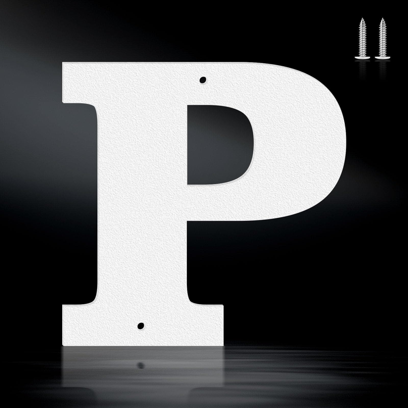 6" House Numbers for Outside Modern Address Sign - Matte White Metal Letters Door Numbers Plaque for Home Street Garden & Office Weatherproof Number Letters (Letter P)