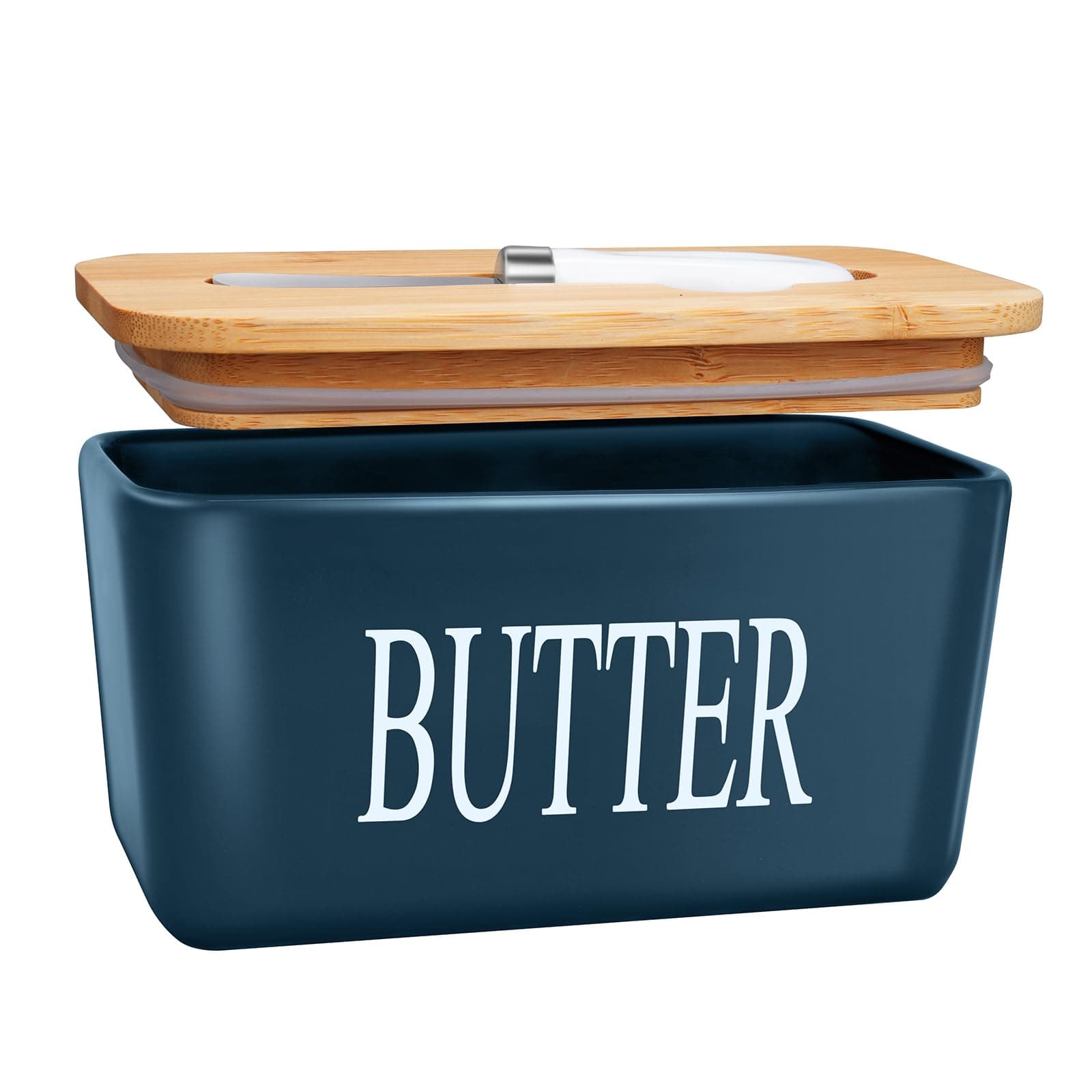 JSHKY Airtight Butter Dish with Spreader, Fits 1lb Butter Block, Navy