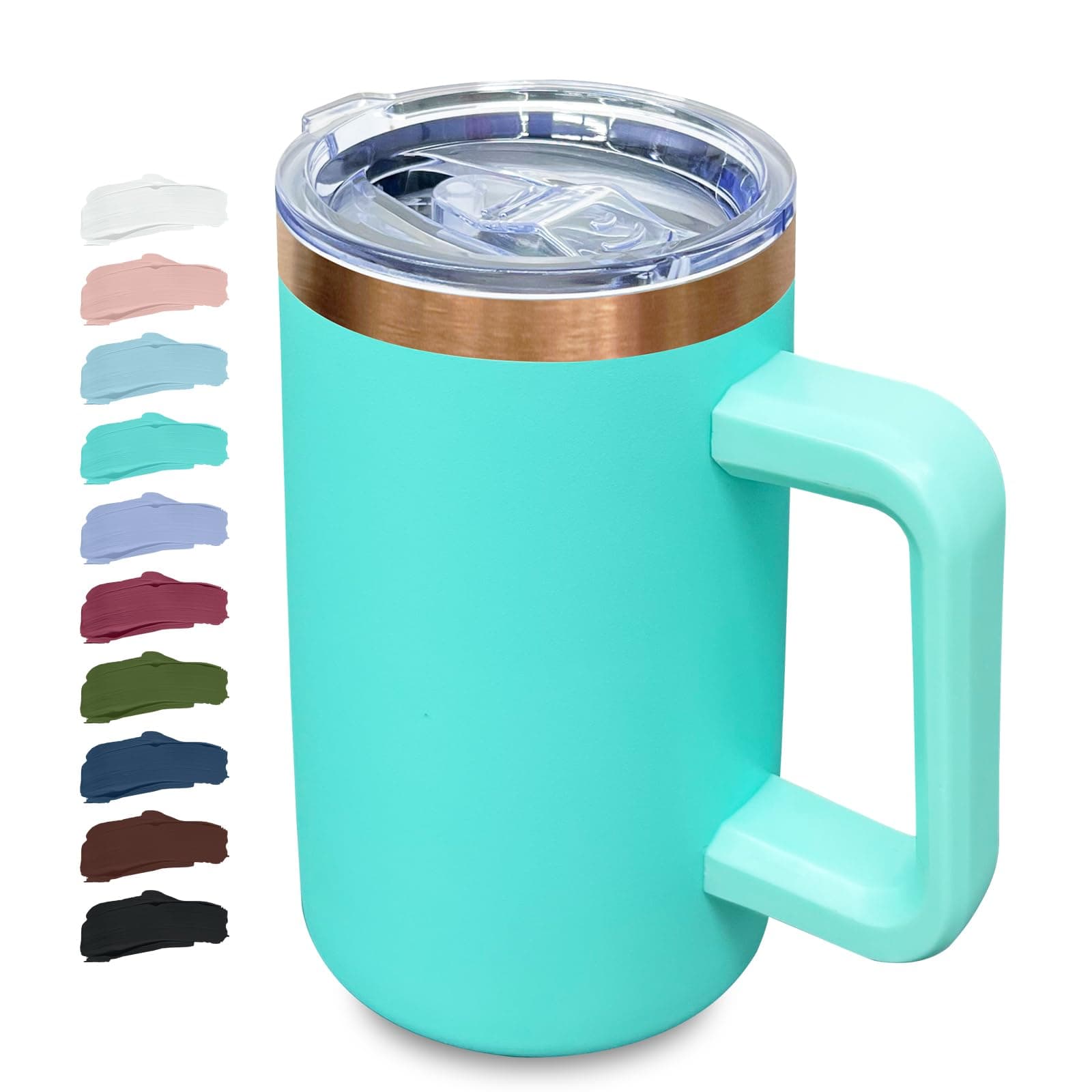 20 oz Insulated Coffee Mug with Lid, Stainless Steel Coffee Tumbler Bulk, Double Wall Vacuum Travel Mug with Handle, Leakproof Powder Coated Coffee Cups for Hot and Cold Drinks (Mint Green,1 pack)