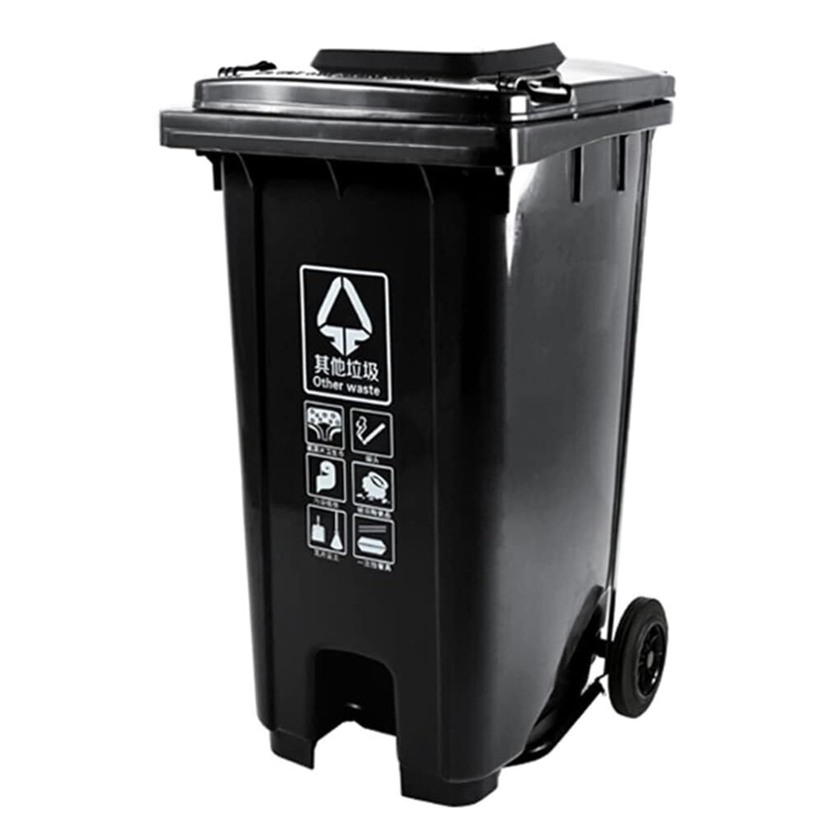 WAZHOU Outdoor 120L/240L Sorted Trash Cans Pedal Type Trash Cans with Lids for Community Properties with Wheels(Gray,120L)