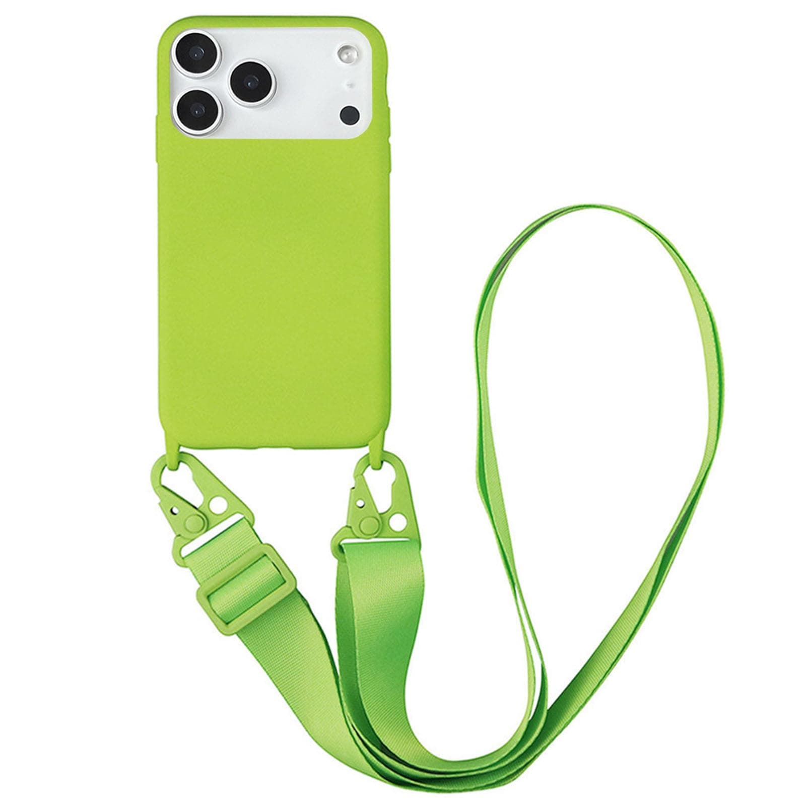 CQUUKOI Crossbody Phone Case Compatible with iPhone 17 Pro, Cute Soft Silicone Cover with Lanyard Adjustable Shoulder Strap Shockproof Protector Women Girls Fluorescent