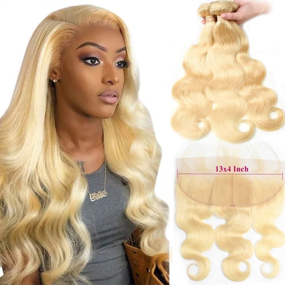 Forawme Brazilian 613 Blonde Body Wave Hair Bundles with Frontal Closures 12 14 16 With 10 Inch Frontal Closure With Weaves Hair Producitons