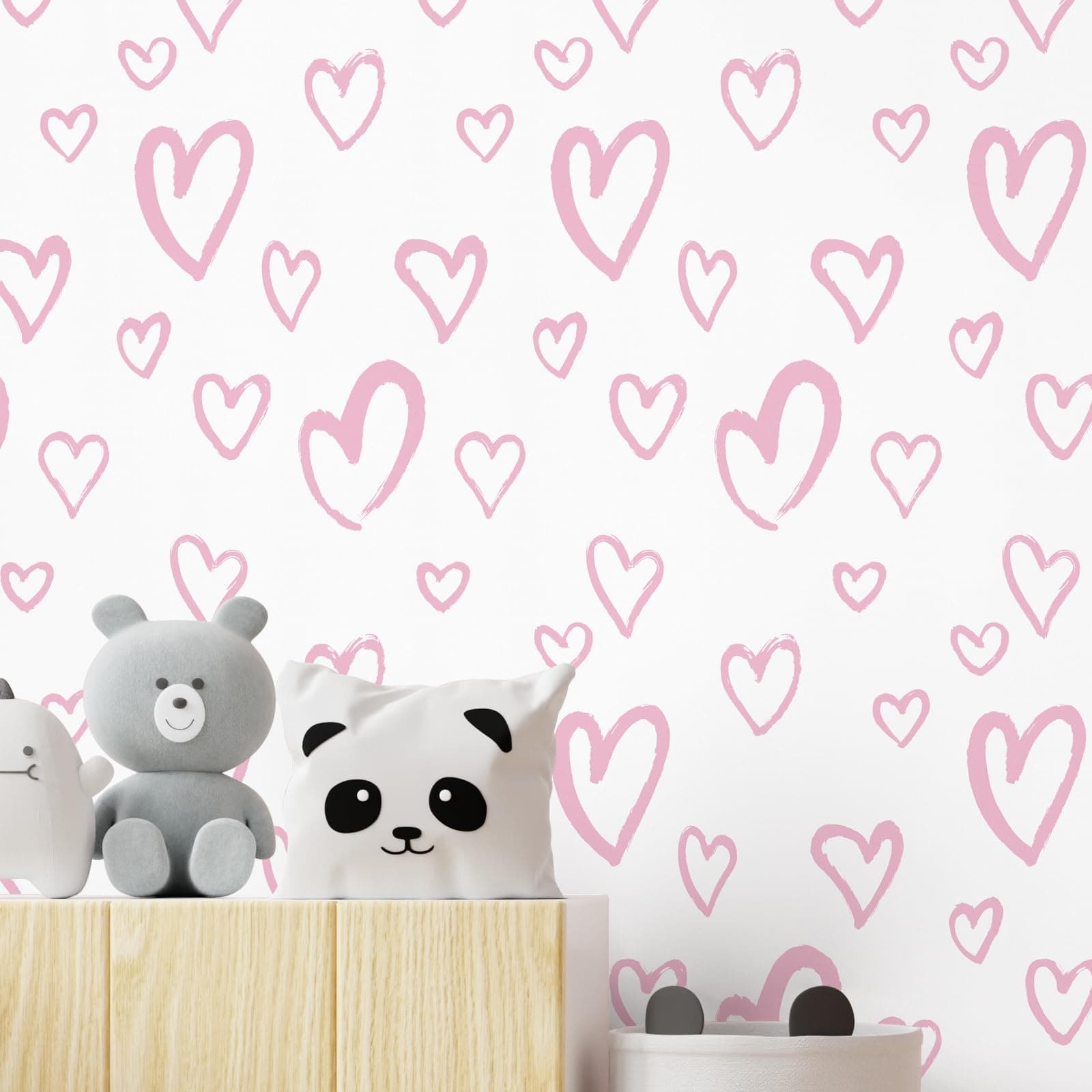 White and Pink Contact paper Heart Wallpaper Peel and Stick Wallpaper Modern Removable Wall Paper Self Adhesive Waterproof Wallpaper for Bedroom Kids Room Nurseryls 17.3"x1200"