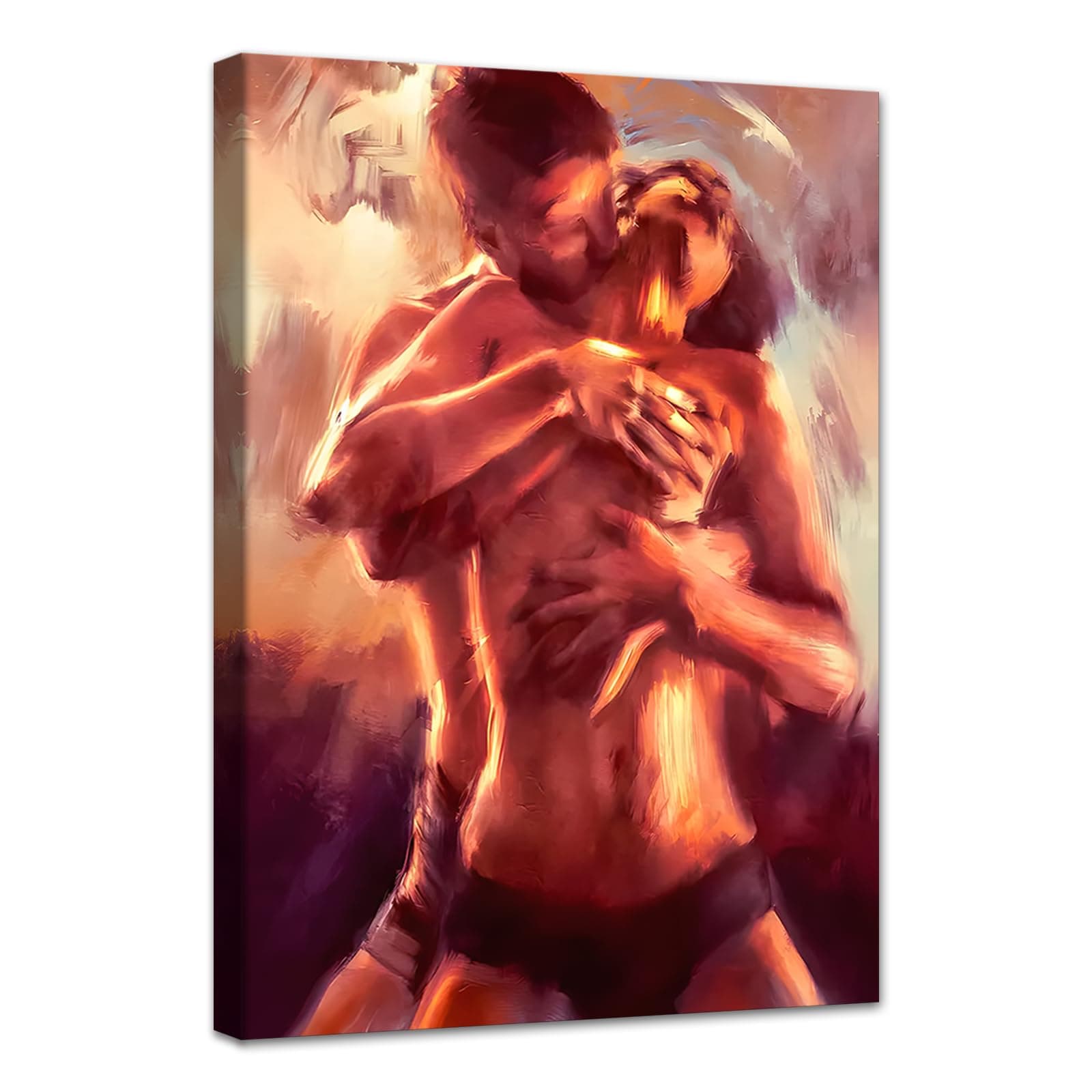 MAMAGO Large Modern Naked Couple Wall Art Colorful Oil Painting Nude Picture Sexy Abstract Couple Canvas Print Poster for Lovers Bedroom Bathroom Wall Decor Framed Easy to Hang-28 x 44 inch
