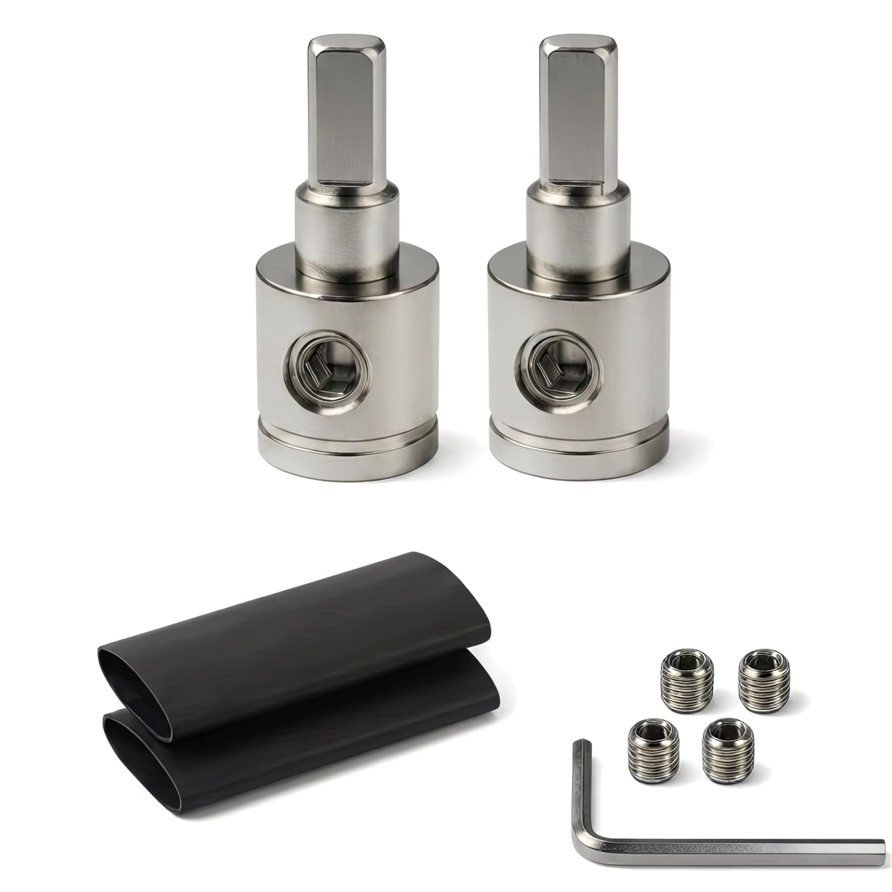 Heavy-Duty Brass Amp Input Reducers (1/0 AWG to 4 AWG) - Set of 2 with Heat Shrink Tubing for Car Audio Accessories