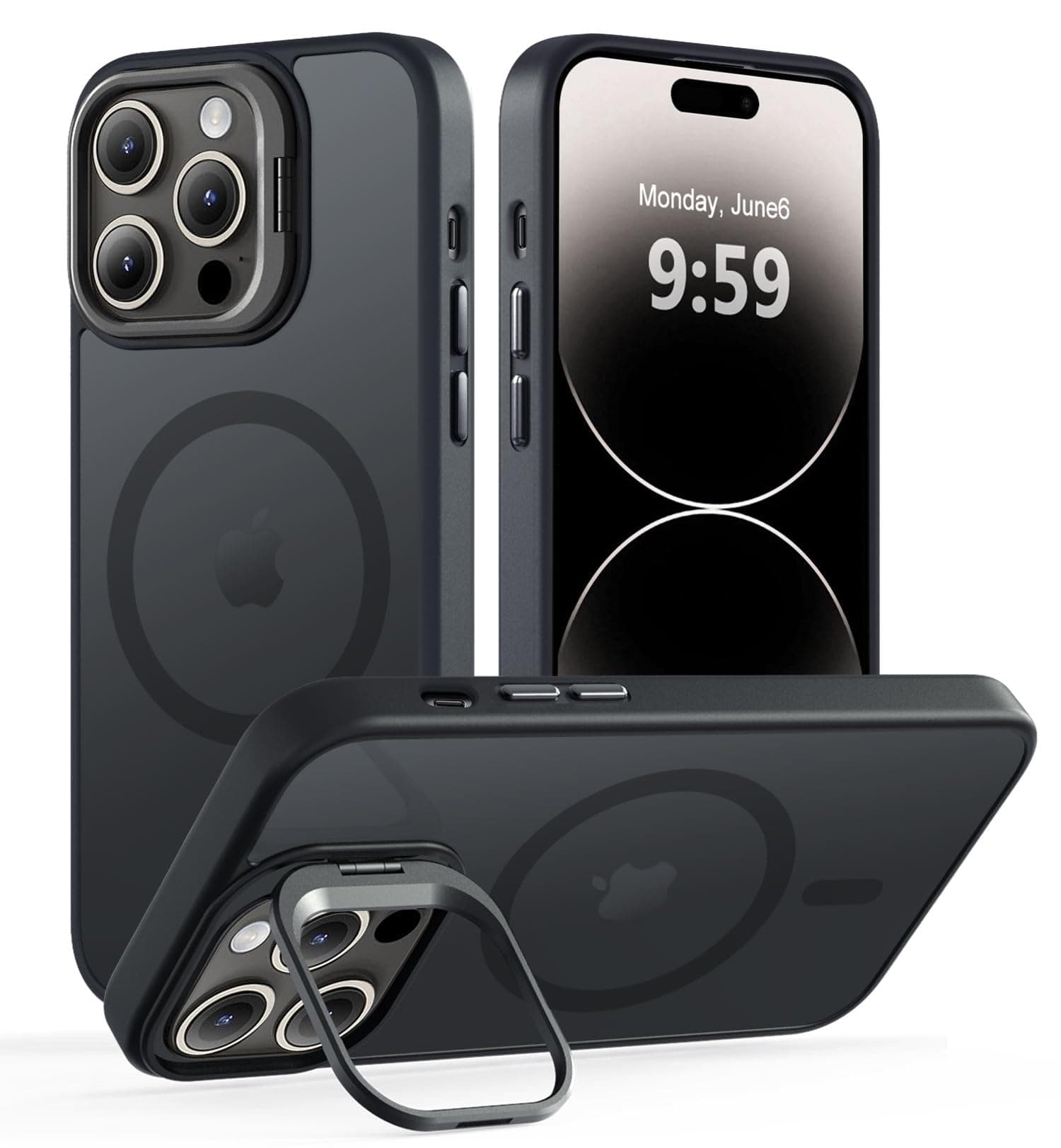 VoBoEo Magnetic Case for iPhone 14 Pro with Kickstand, Compatible with Magsafe, Built-in Camera Stash Stand, Military Protection, Skin Feeling Phone Case for iPhone 14 Pro, Black