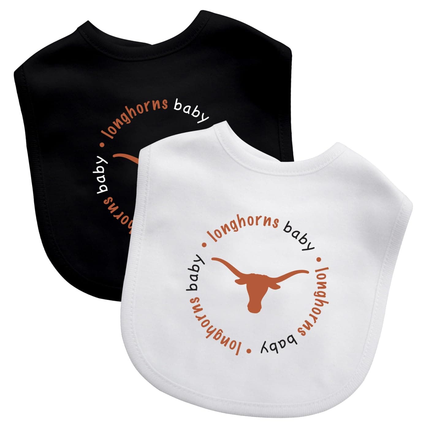 Baby Fanatic Kid 2-Pack Bibs - NCAA Texas Longhorns, Easy On/Off, Machine Washable