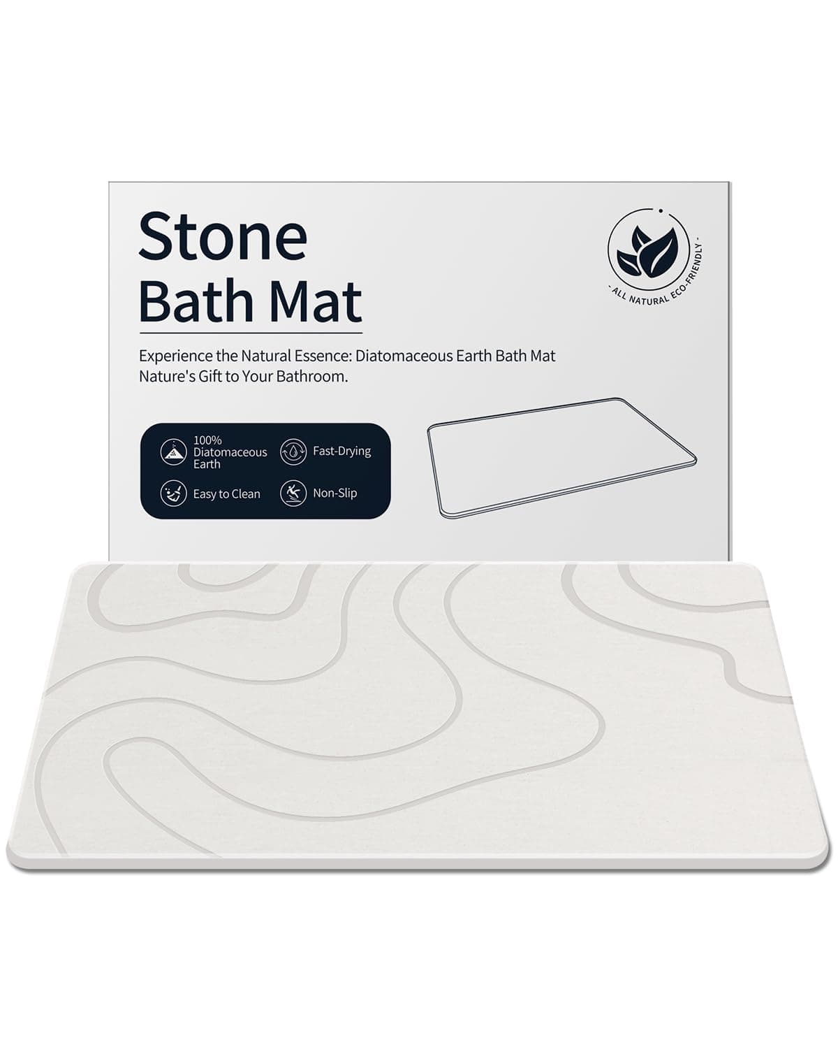 Stone Bath Mat for Bathroom, Diatomaceous Earth Shower Mat Quick Dry, White