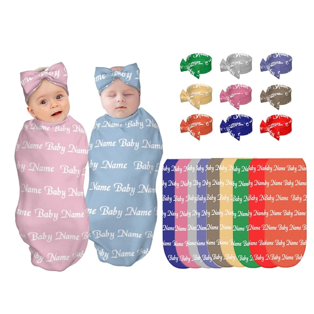 TAFSGEUI Personalized Newborn Swaddle Set for Baby Girl,Baby Boy Bow Headband Customized Name Swaddle with Hat Brown Savana