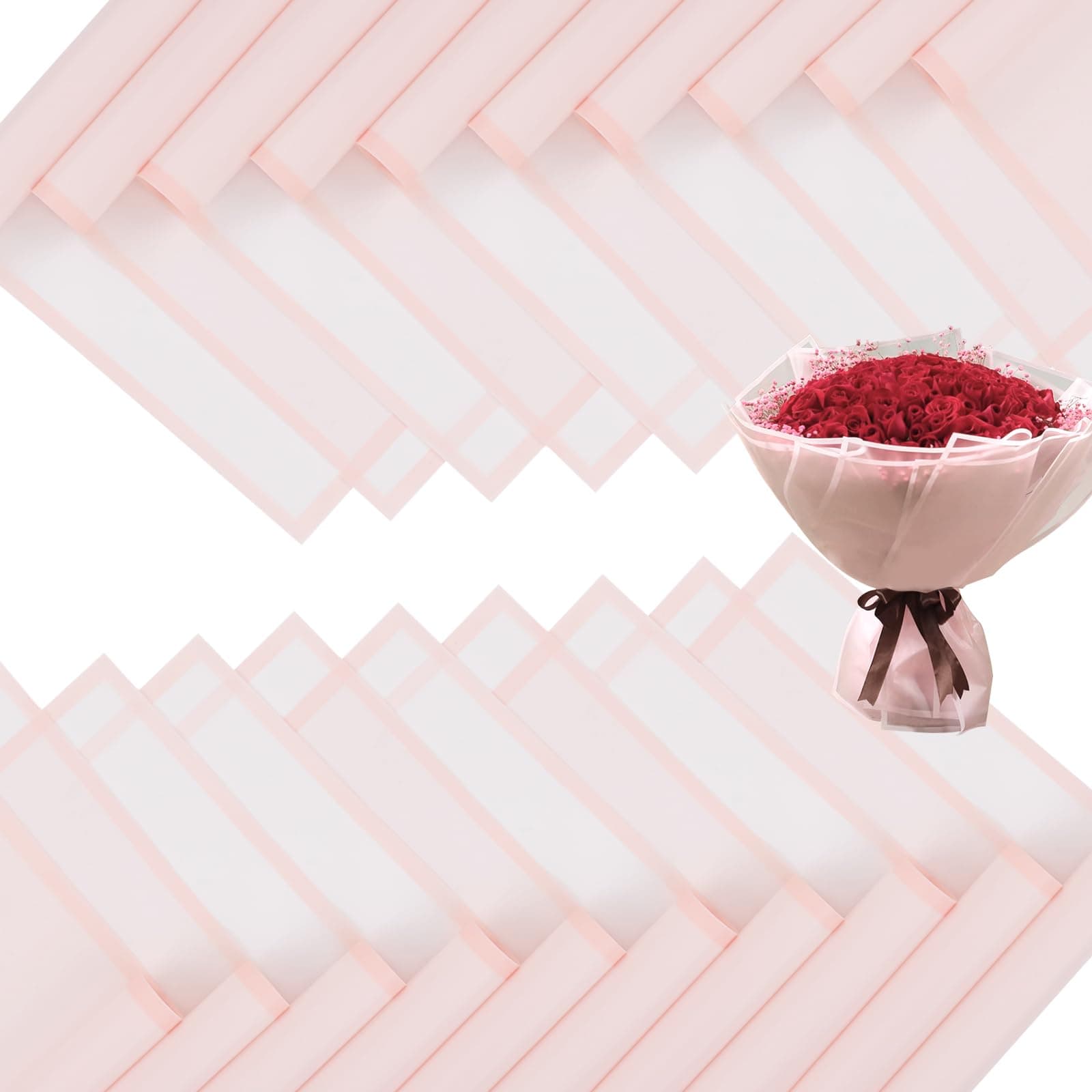 FUHITIM 20 Sheets Flower Wrapping Paper - Waterproof Floral Gift Packaging Paper for DIY Crafts,Florist Supplies Packaging Paper for Wedding Birthday Gift (Transparent Light Pink)