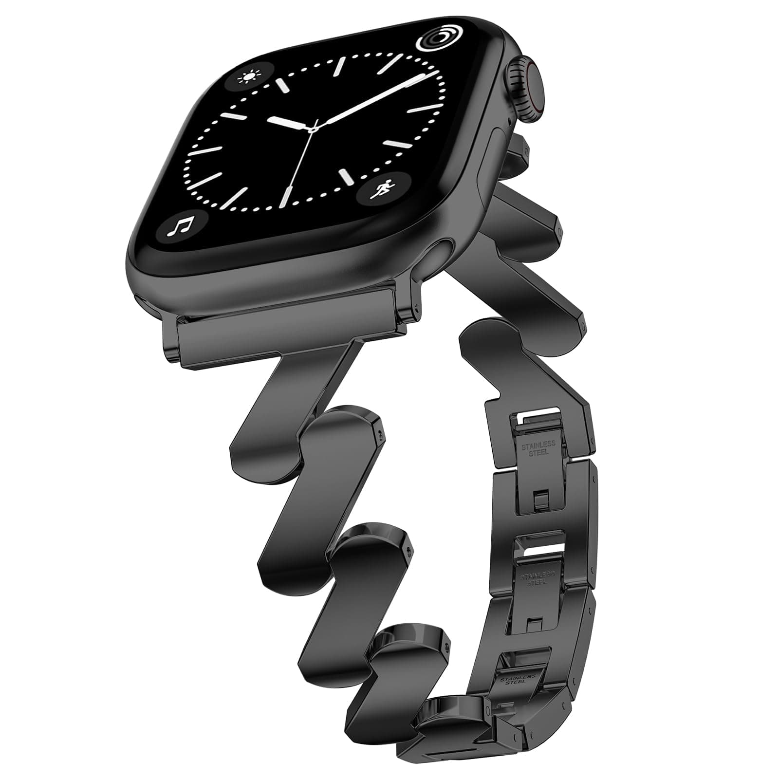Biggyboom Slim Stainless Steel Band Compatible with Apple Watch 49mm 46mm 45mm 44mm 42mm 40mm 38mm, Tool-Free Adjustable Black Wave Metal Strap Dressy Bracelet for iWatch Ultra SE Series 11 10-1