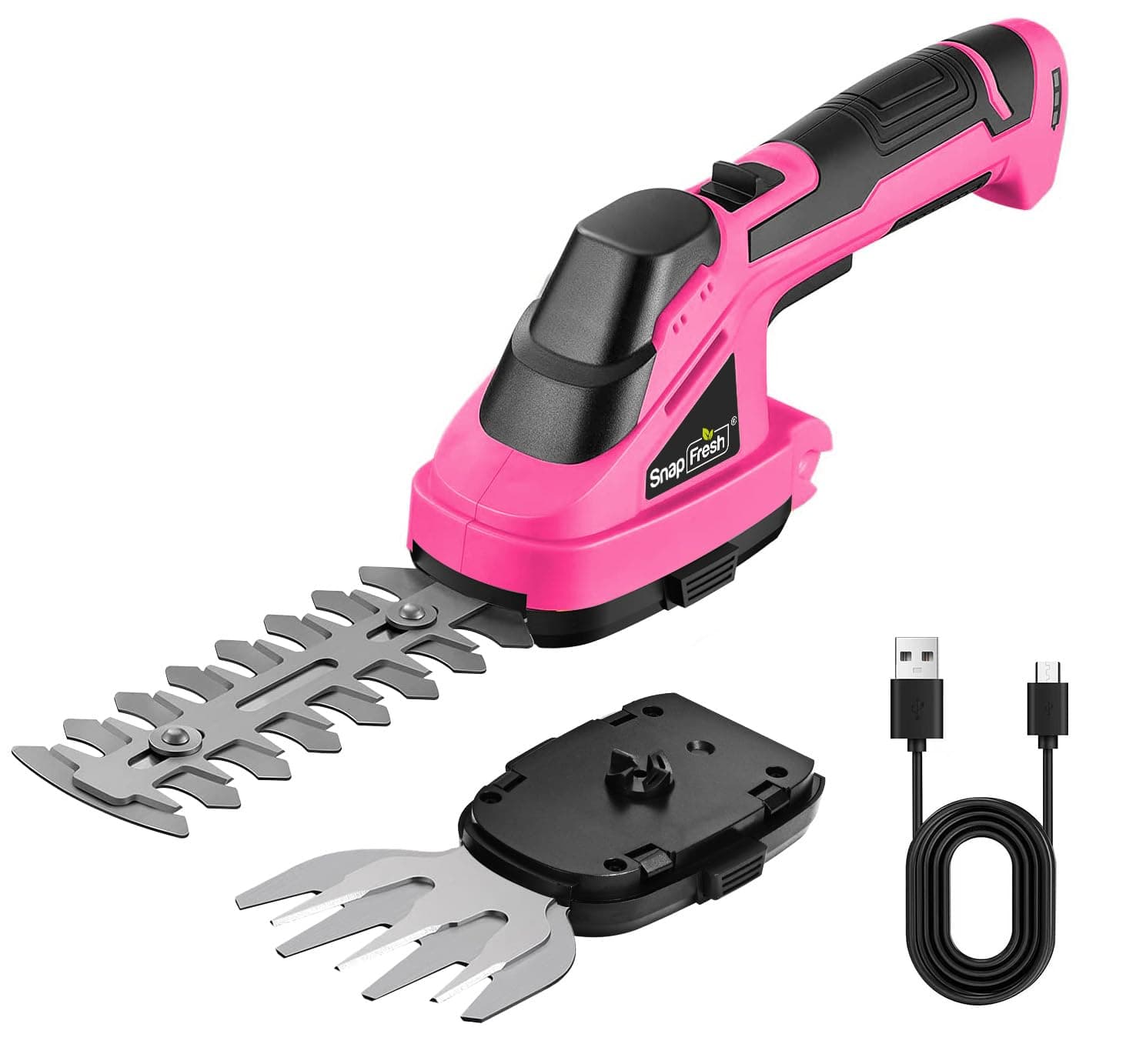 SnapFresh Cordless Grass Shears - 2-in-1 Handheld Hedge Trimmer, 7.2V Electric Grass Trimmer, Lightweight & Portable Hedge Shear with Charger, Shrubbery Trimmer for Garden Yard Lawn(Pink)