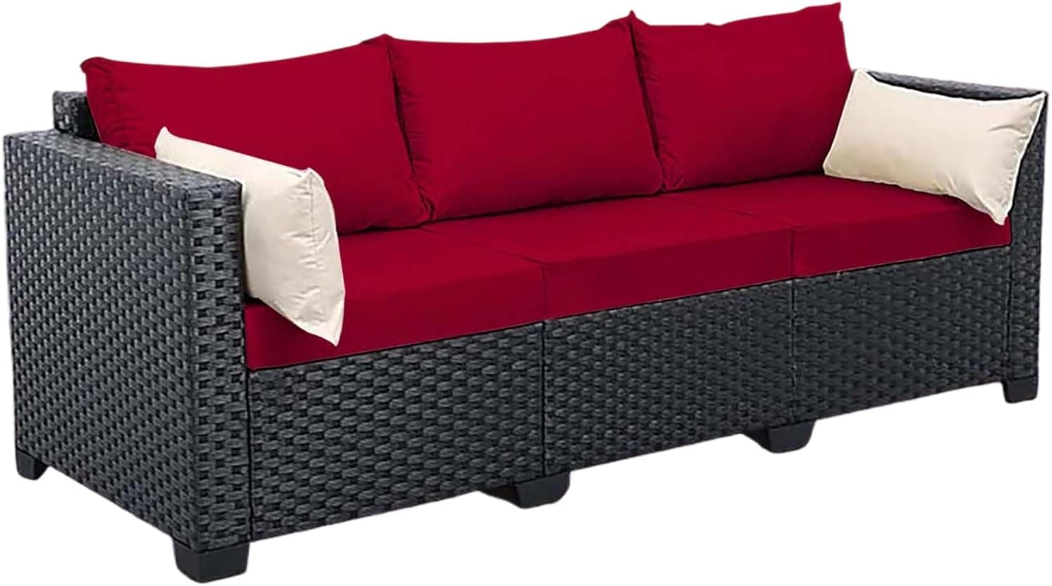 Replacement Patio Cushion Covers 1/2/3 Seater Outdoor Sofa Seat Cushion Cover Removable Washable Garden Seat Pad Slipcovers for Indoor Outdoor Rattan Furnitur Protector(Burgundy,50-65cm (3pcs))