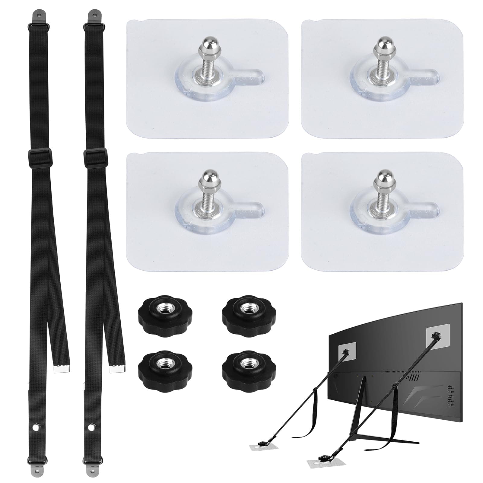 2 Pack TV Straps Safety for Flat Screen, No-Drill Adjustable Adhesive Anti-Tip TV Anchors for Baby Proofing, Flat Screens Fix to Wall,Cabinet,Stand or Desk, Earthquake Straps