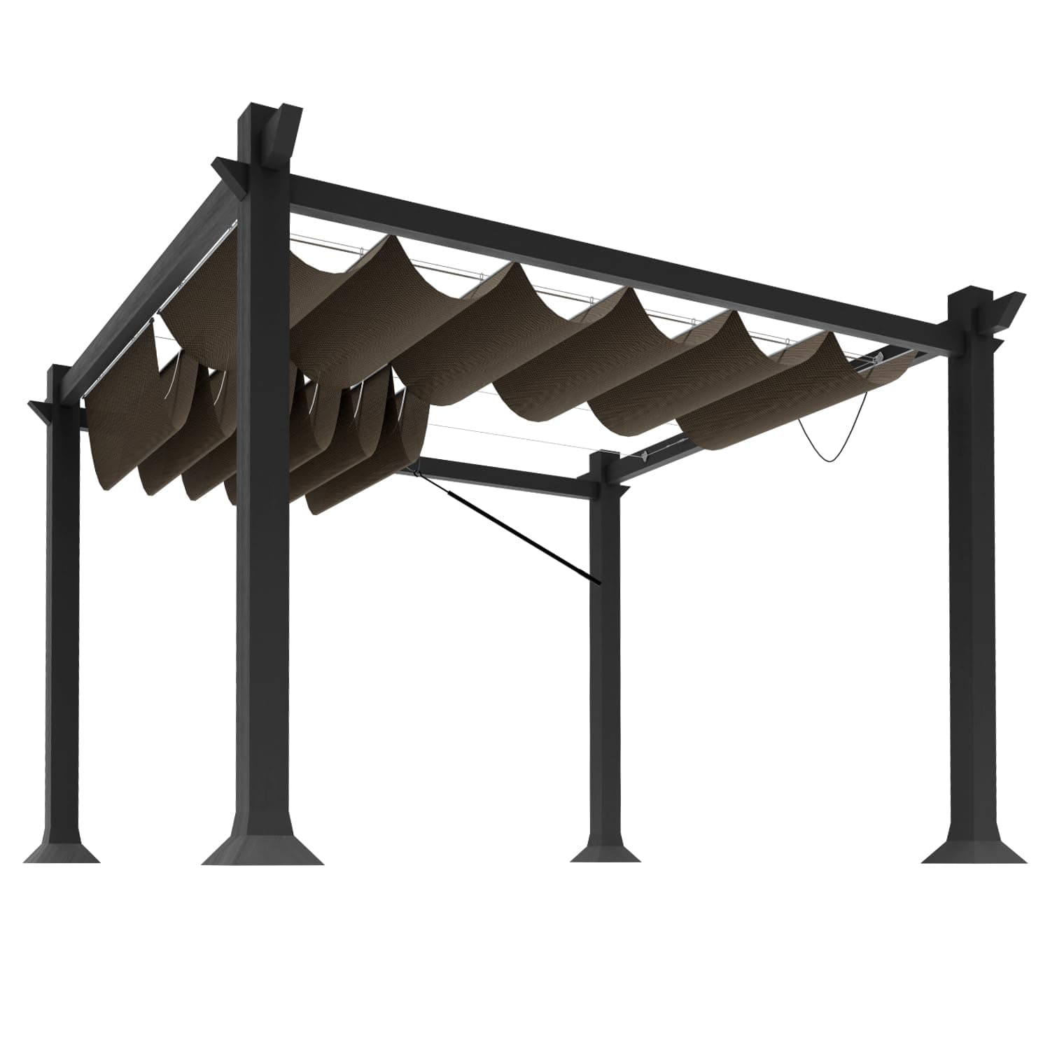 Goleray 7'x12' Retractable Pergola Canopy Shade Cover UV Block Replacement Shade Cloth Outdoor Breathable Wave Sunshade Sails with Wire Cables for Deck Porch Garage Backyard Beach, Brown