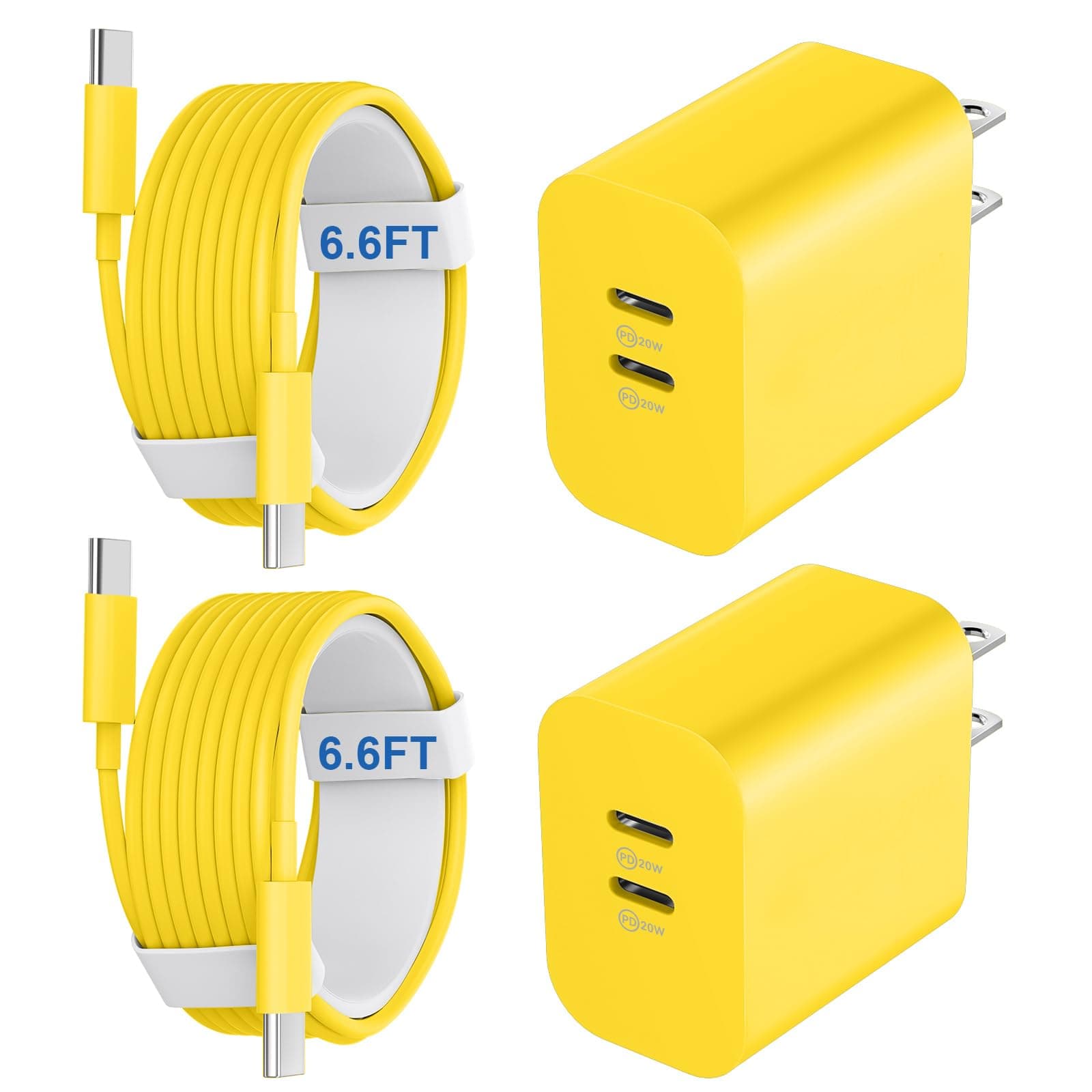 20W Dual Port USB C Charger Block, Fast Charging with 6.6FT Long USB C to C Charging Cable Cord for 17 16 15 Pro Max/17 16 15Pro/15/15Plus/Air, Android Phone