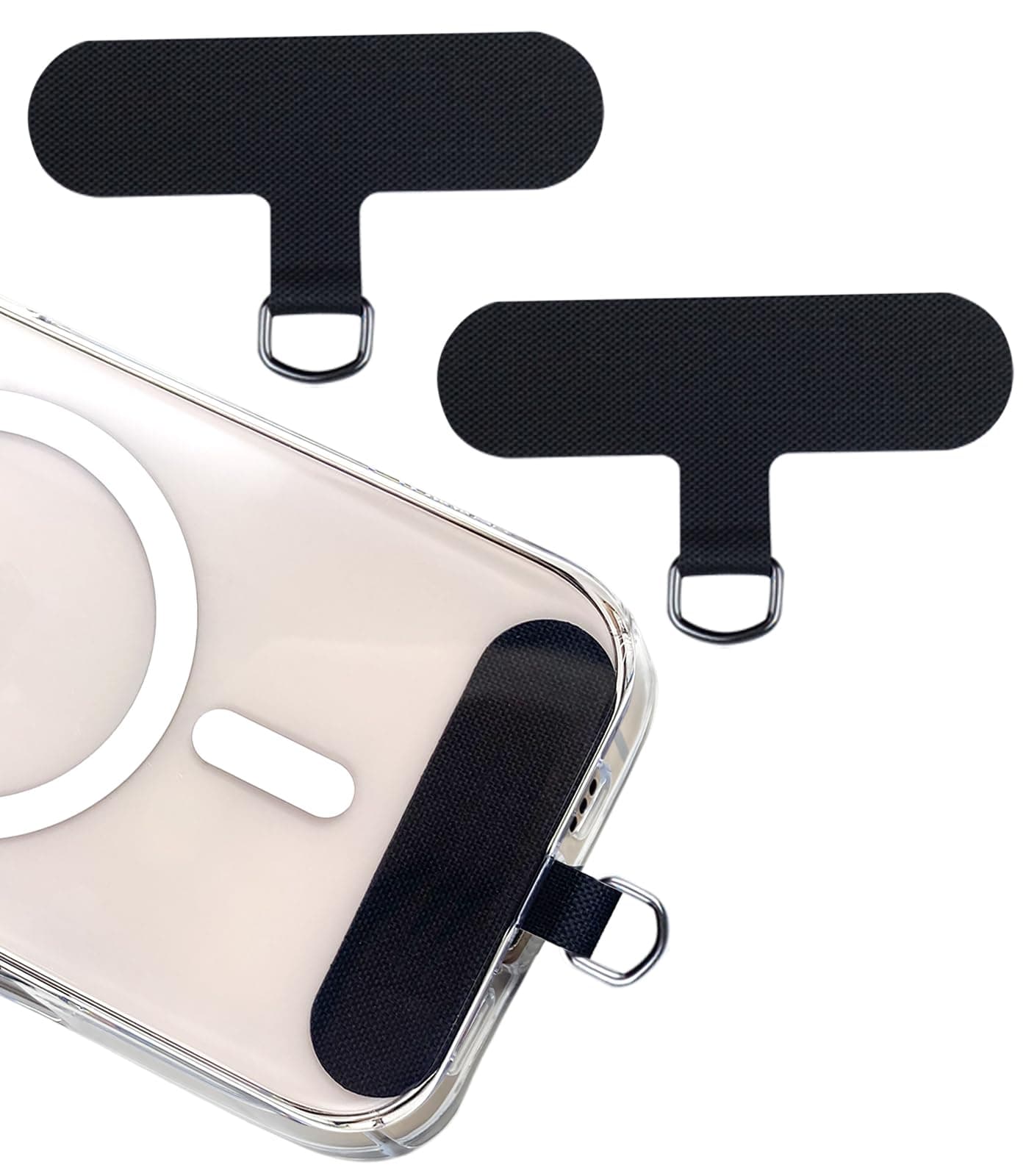 KuakeCase Phone Tether Tab for iPhone, Ultra-Durable & Ultra-Thin Cell Phone Lanyard Patch, Phone Strap Replacement Part for All Full Phone Cases, Black +Black