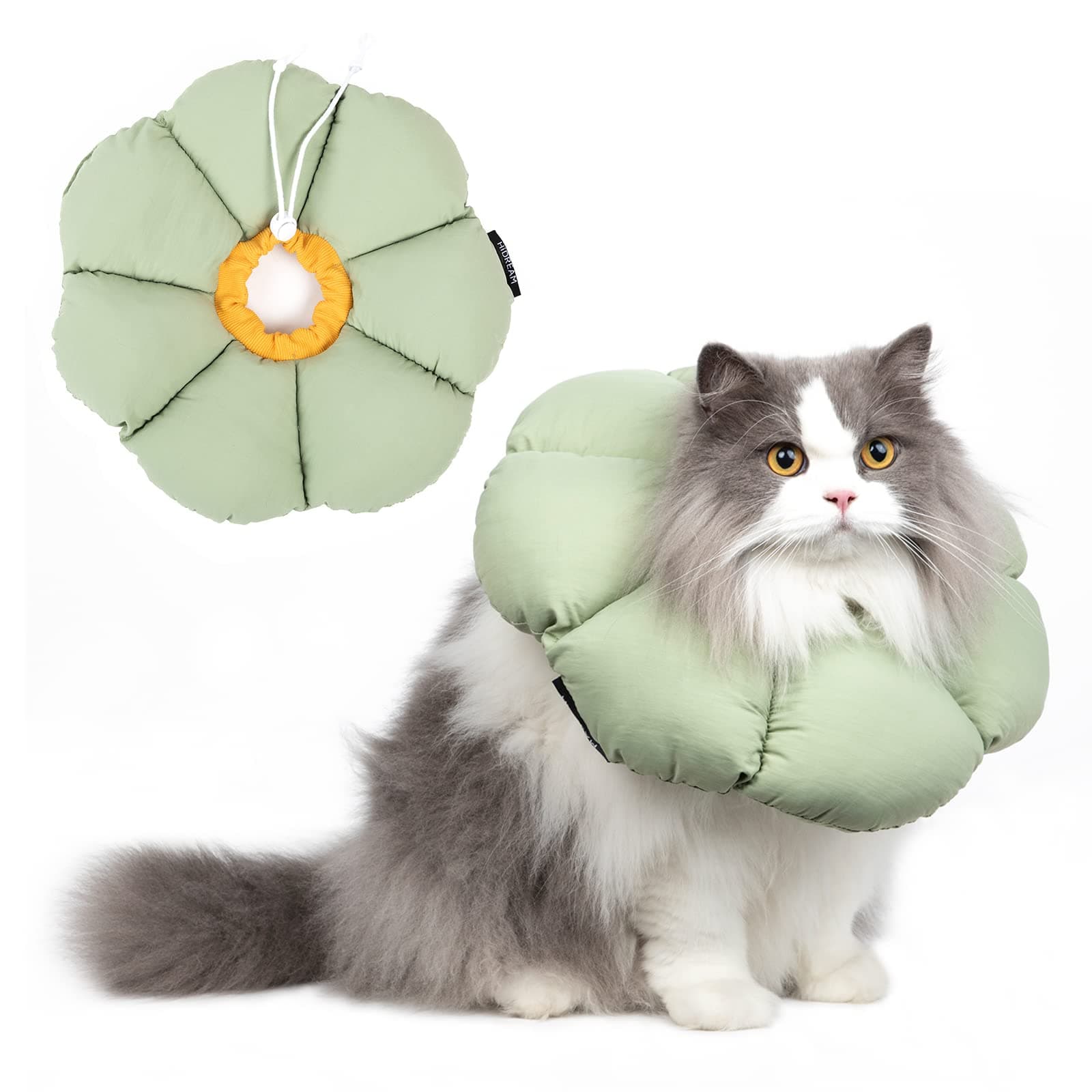 Cat Cone Collar,Cute Waterproof Cat Recovery Collar,Anti-Bite Lick Wound Healing Safety Elizabethan e Collar for Cats,Green Flower All-Season Style